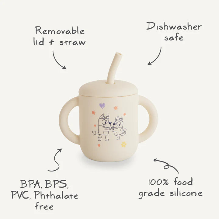 Bluey x Mushie Silicone Training Cup + Straw || Bluey Sage
