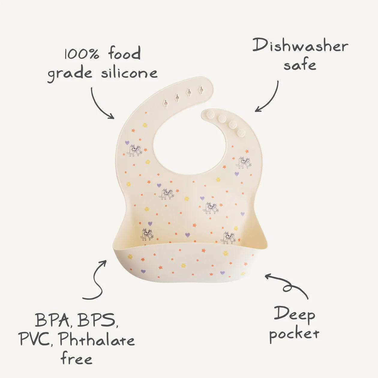 Bluey x Mushie Silicone Baby Bib || Bluey Ivory