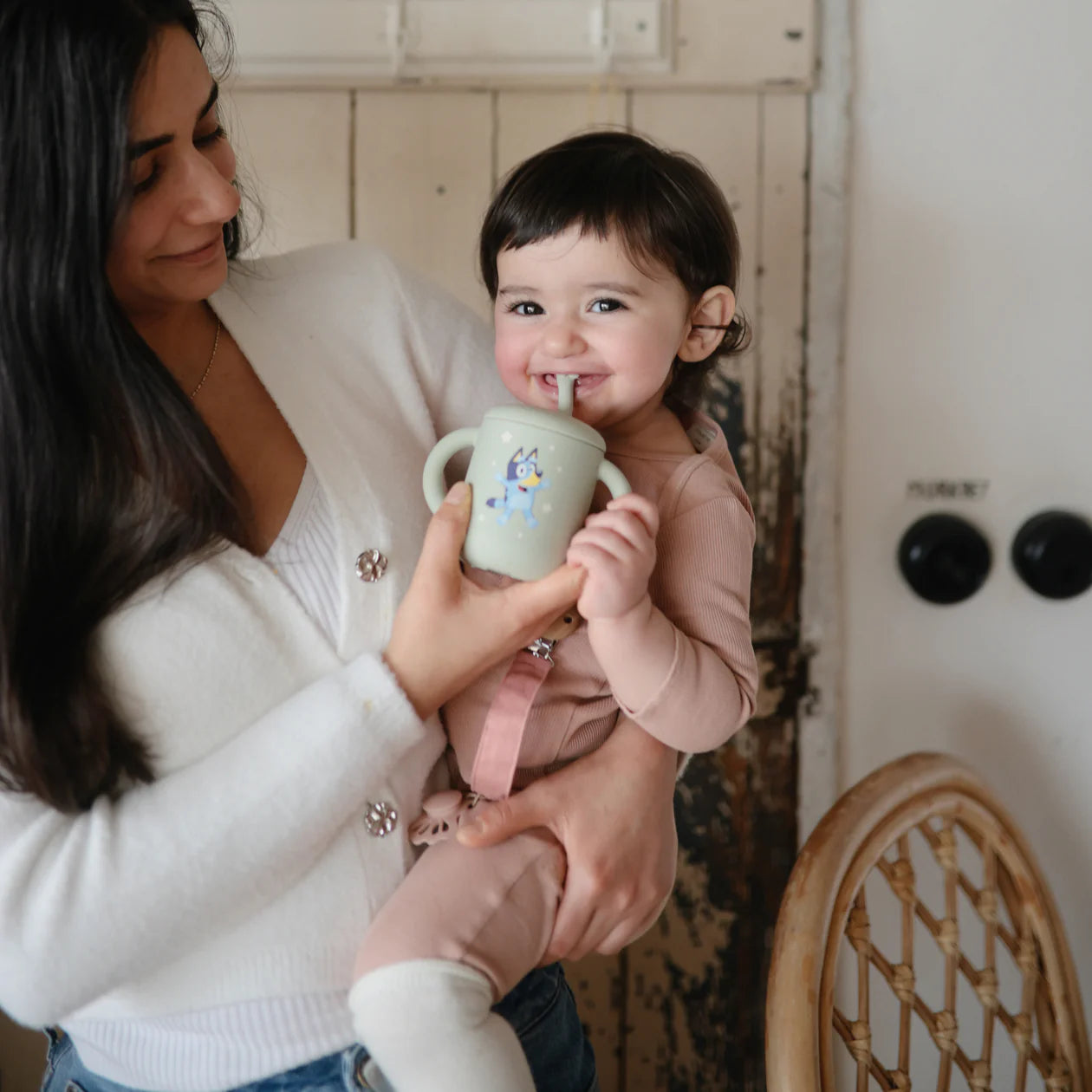 Bluey x Mushie Silicone Training Cup + Straw || Bluey Ivory