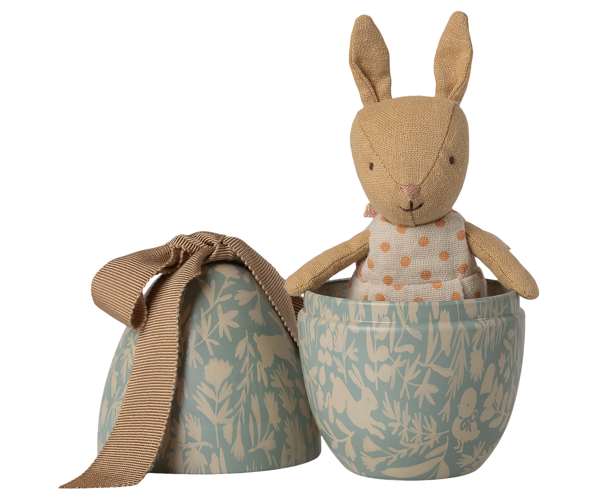 Easter egg with micro rabbit, Small - Dusty blue