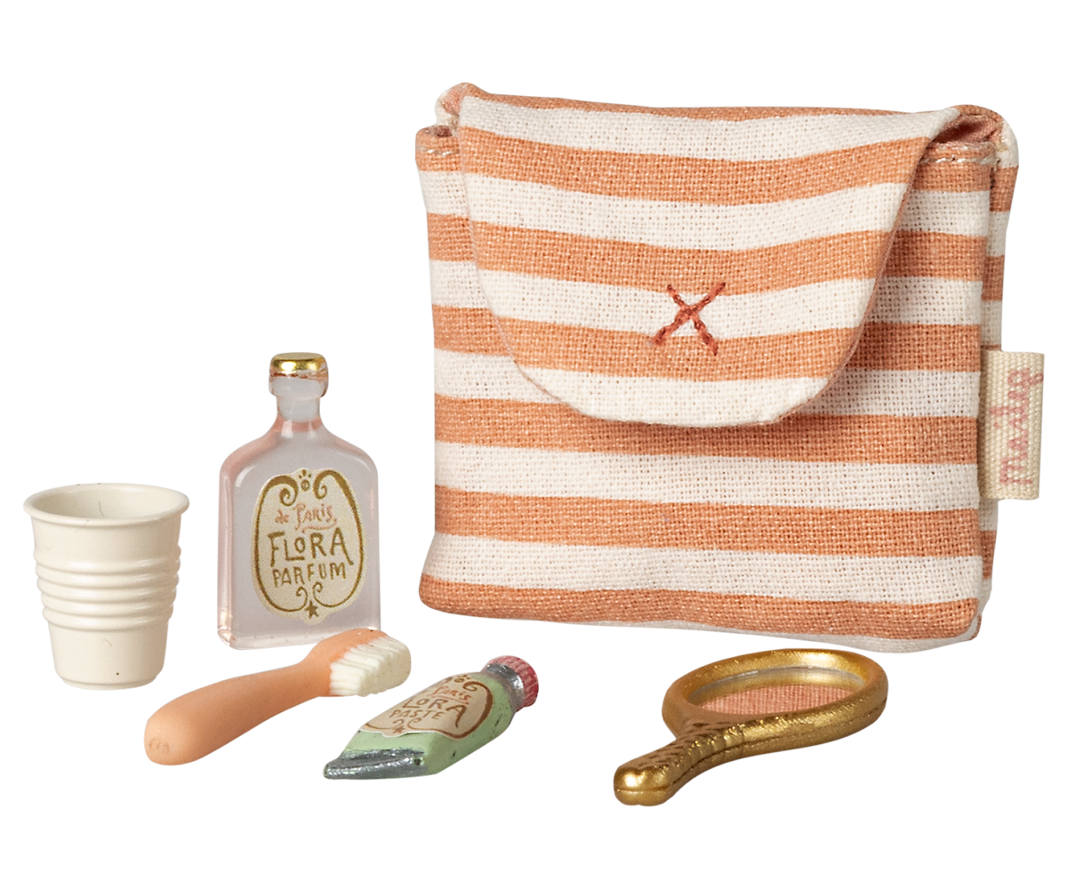 Toothbrush set in bag, Mouse - Coral stripe