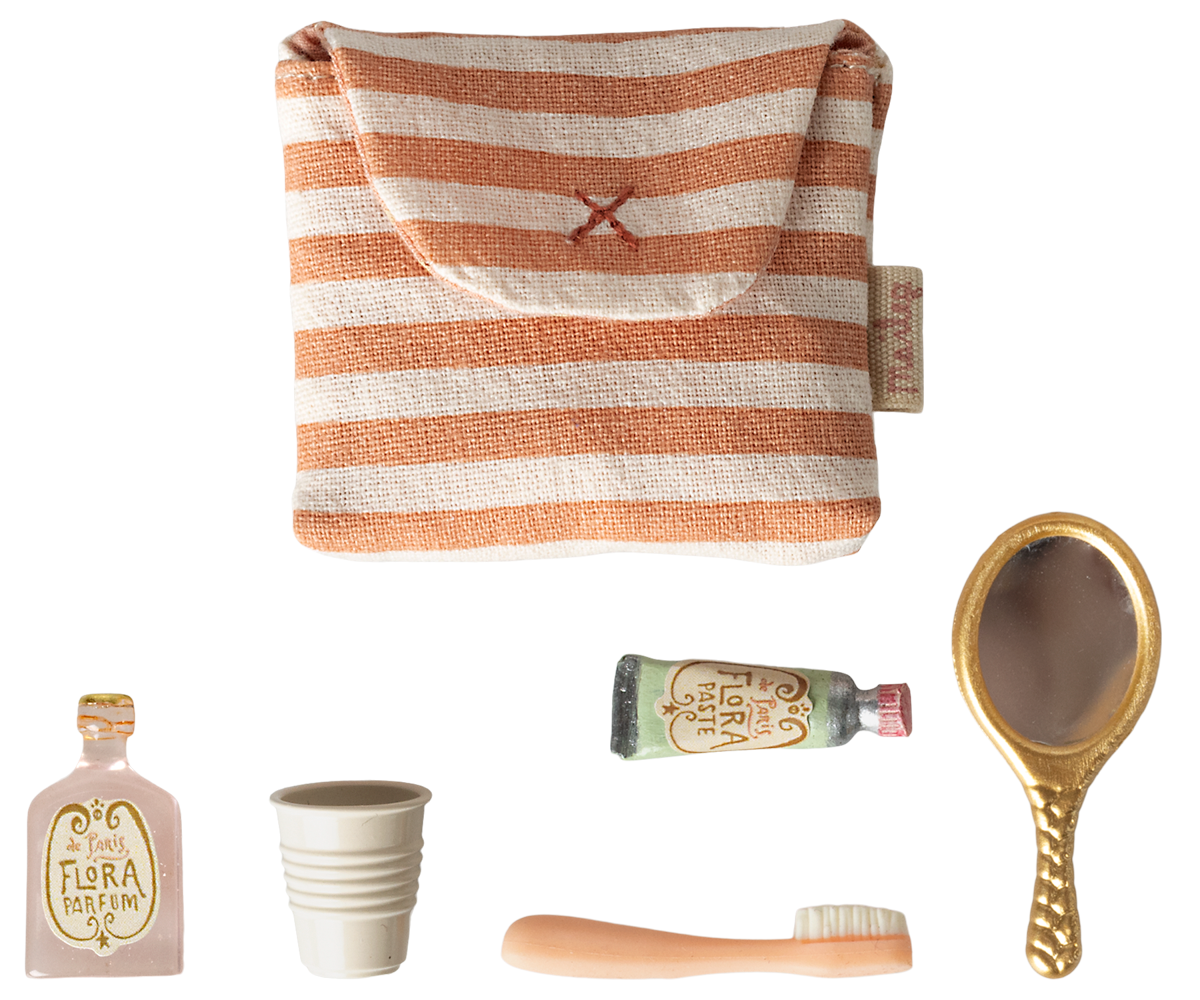 Toothbrush set in bag, Mouse - Coral stripe