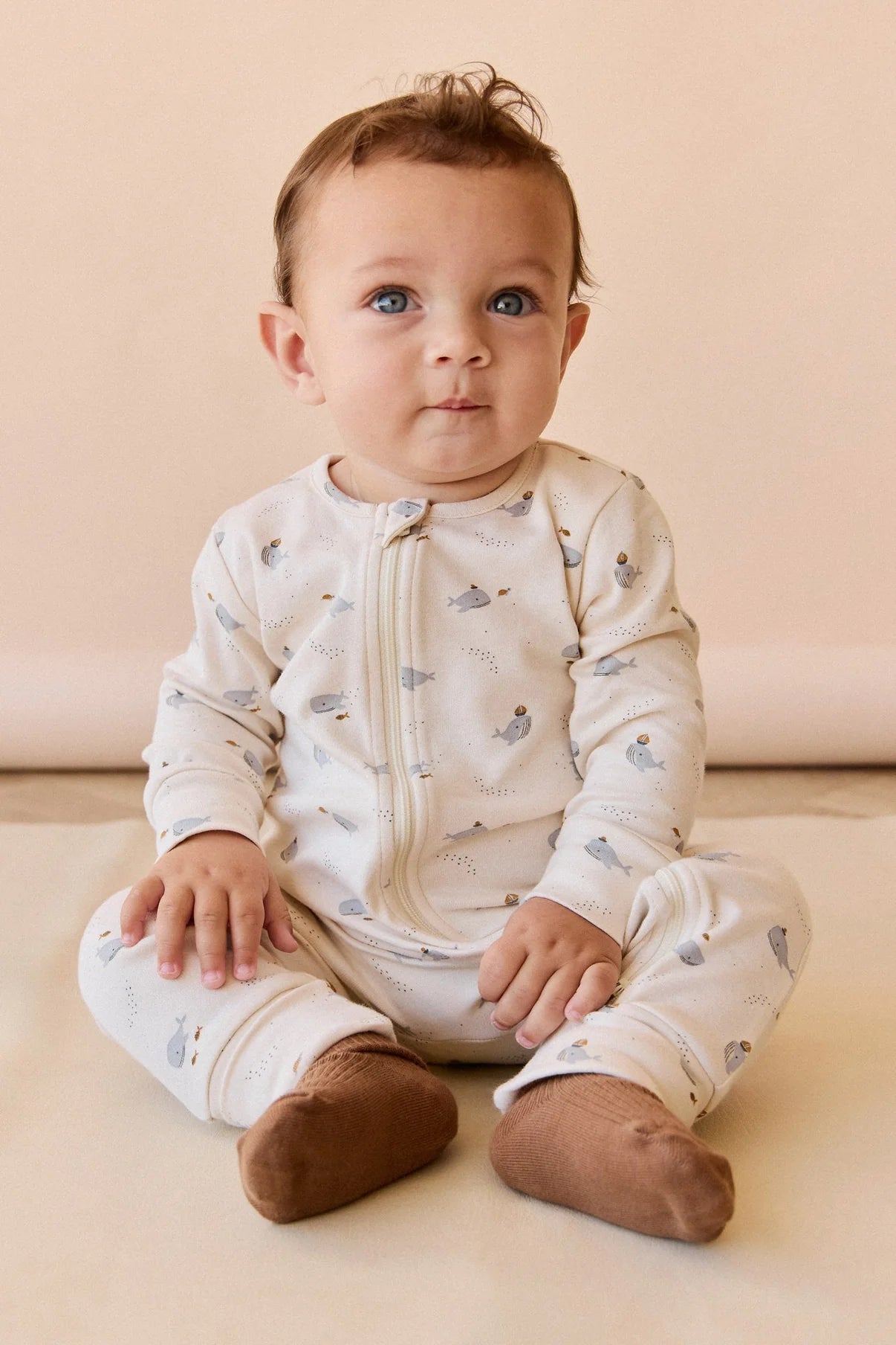 Organic Cotton Reese Zip Onepiece || Whales