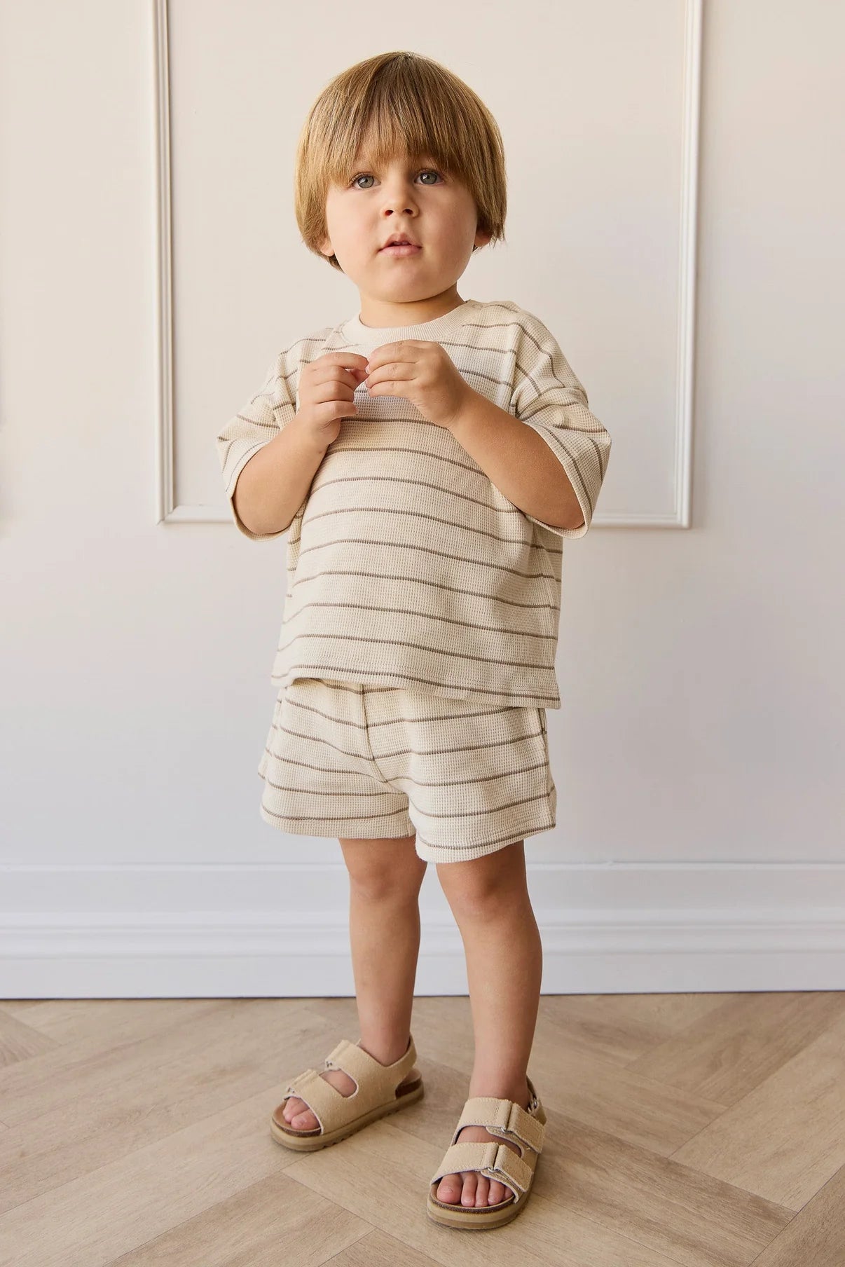 Organic Cotton Waffle Leith Short || General Stripe Cassava/Batch