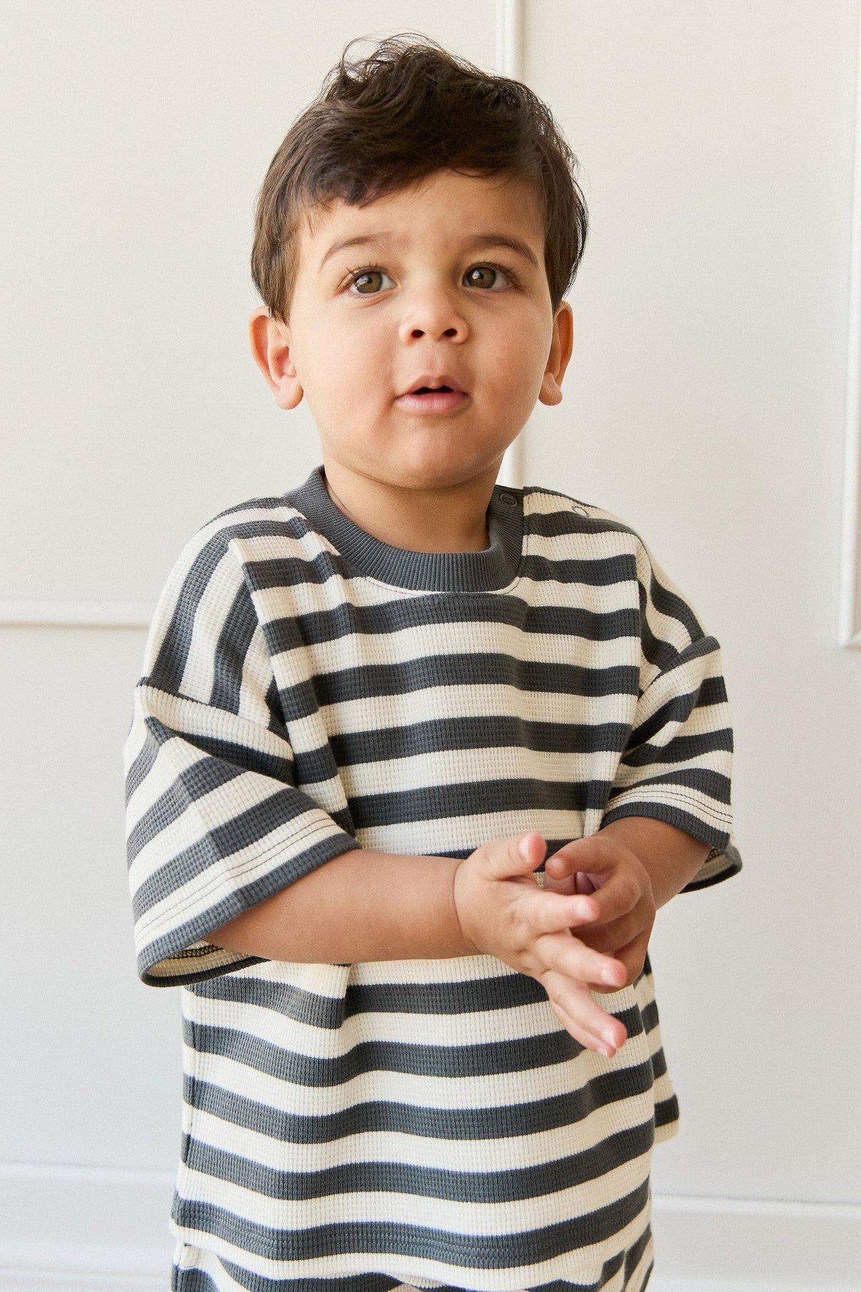 Organic Cotton Waffle Leith Tee || Oliver Stripe Atlantic/Cloud