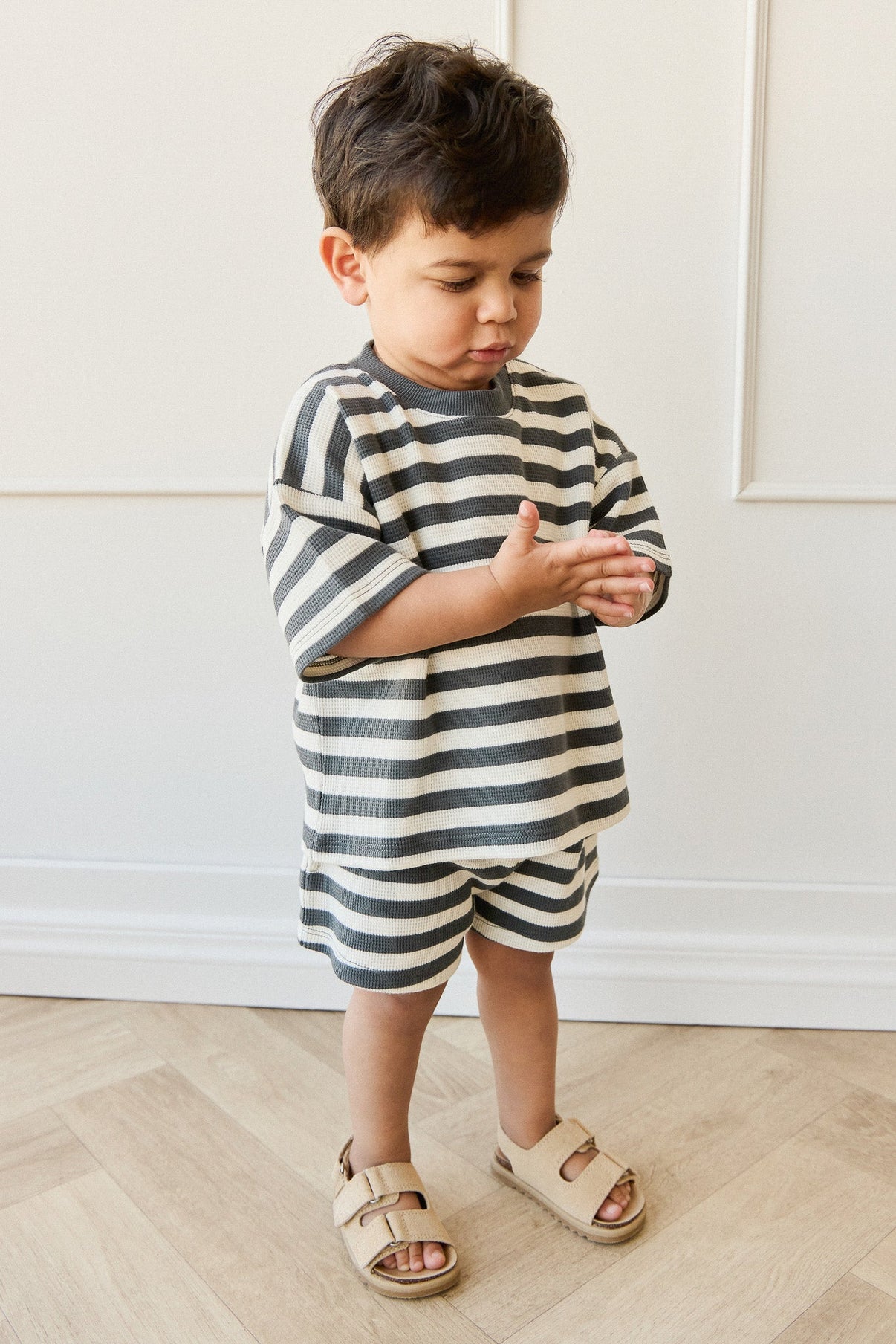 Organic Cotton Waffle Leith Short || Oliver Stripe Atlantic/Cloud