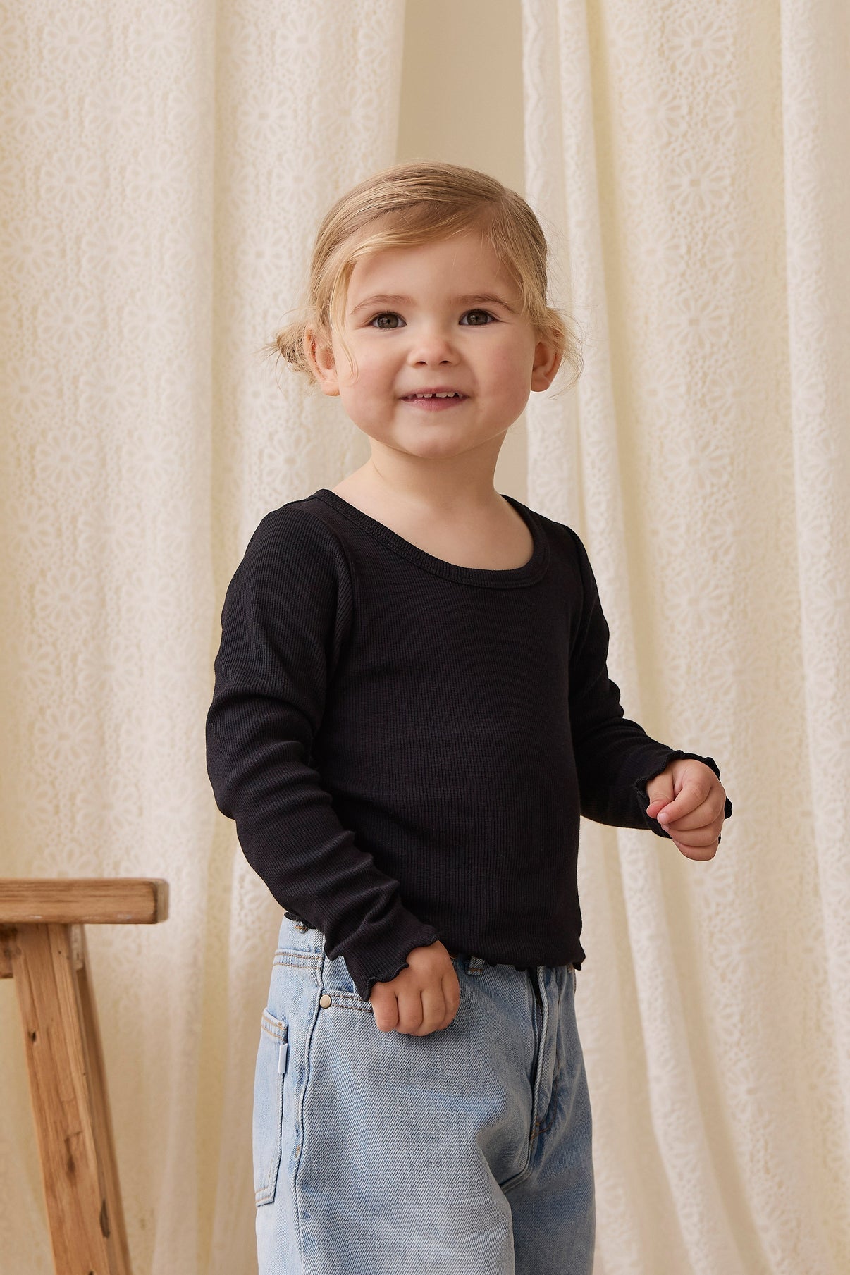 Organic Cotton Fine Rib Agathe Top - Ebony