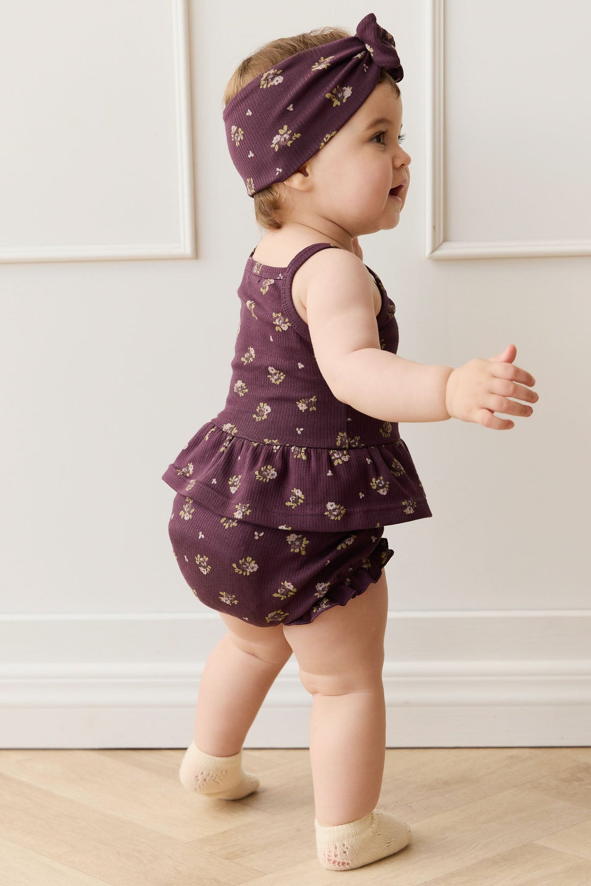 Organic Cotton Fine Rib Frill Bloomer || Simone Huckleberry - LAST 2Y & 3Y