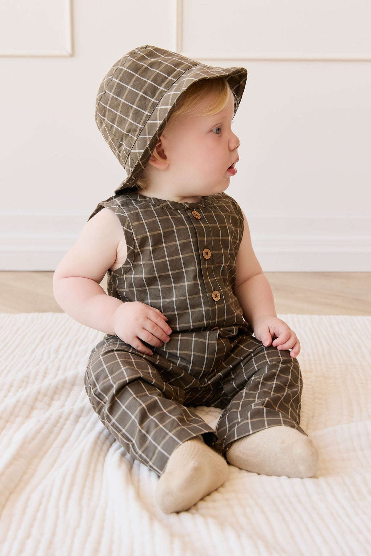 Organic Cotton Milo Jumpsuit || Variegated Grid Tarmac