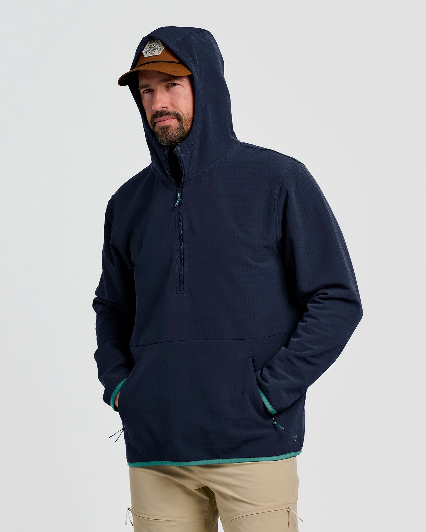 Men's Gridback Fleece Anorak Hoodie || Deep Navy