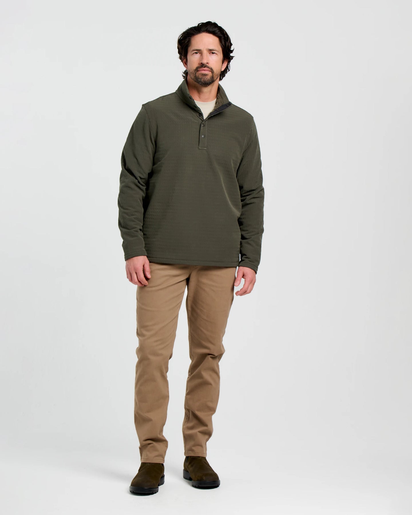 Men's Gridback Fleece Snap Pullover || Dark Olive