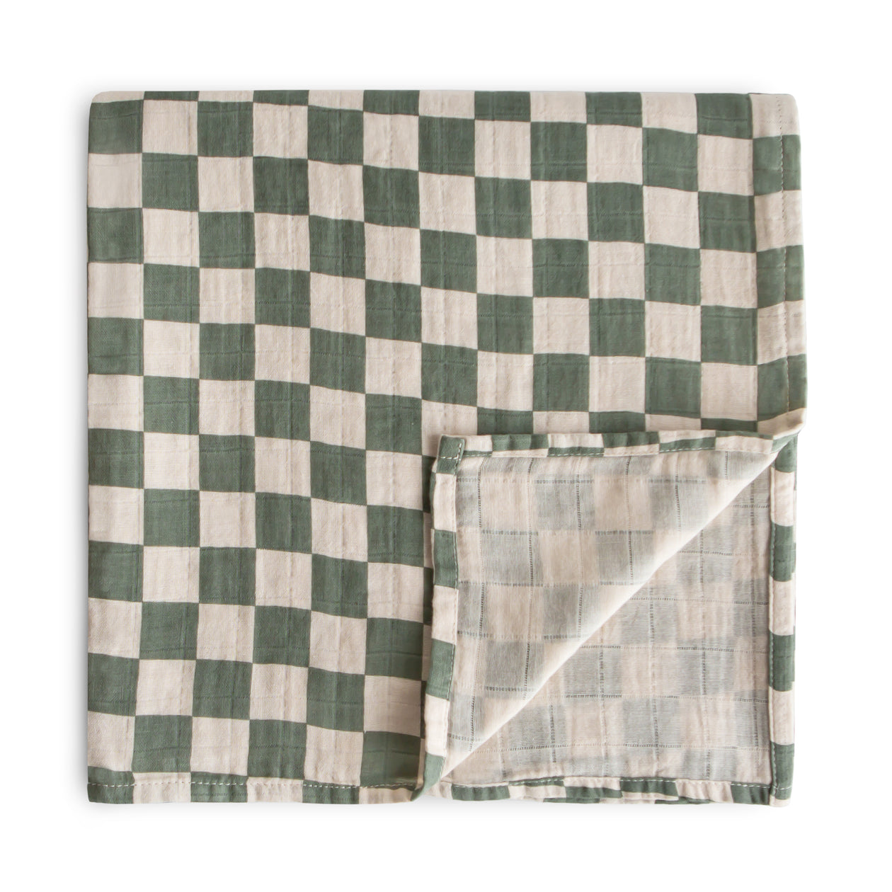Organic Cotton Muslin Swaddle Blanket || Olive Check