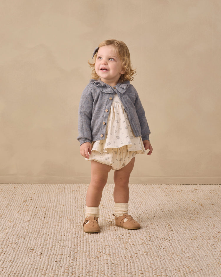 Ruffle Collar Cardigan || Heathered Slate