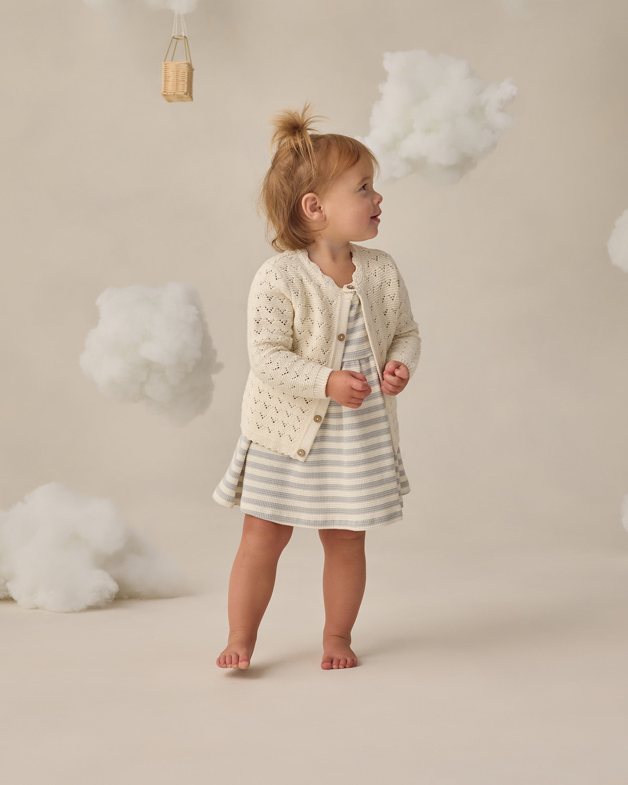 Flutter Sleeve Dress Sky Stripe