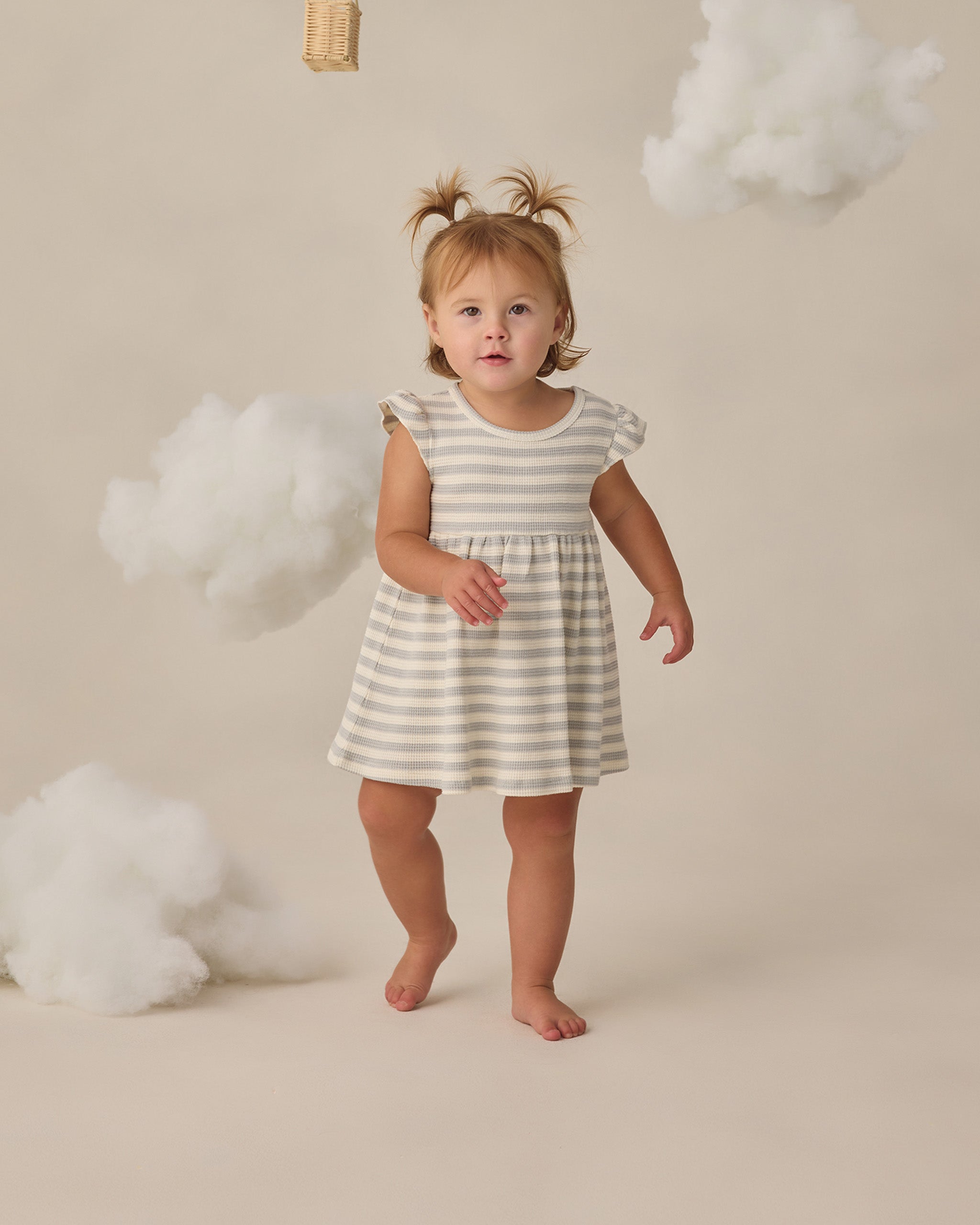 Flutter Sleeve Dress Sky Stripe