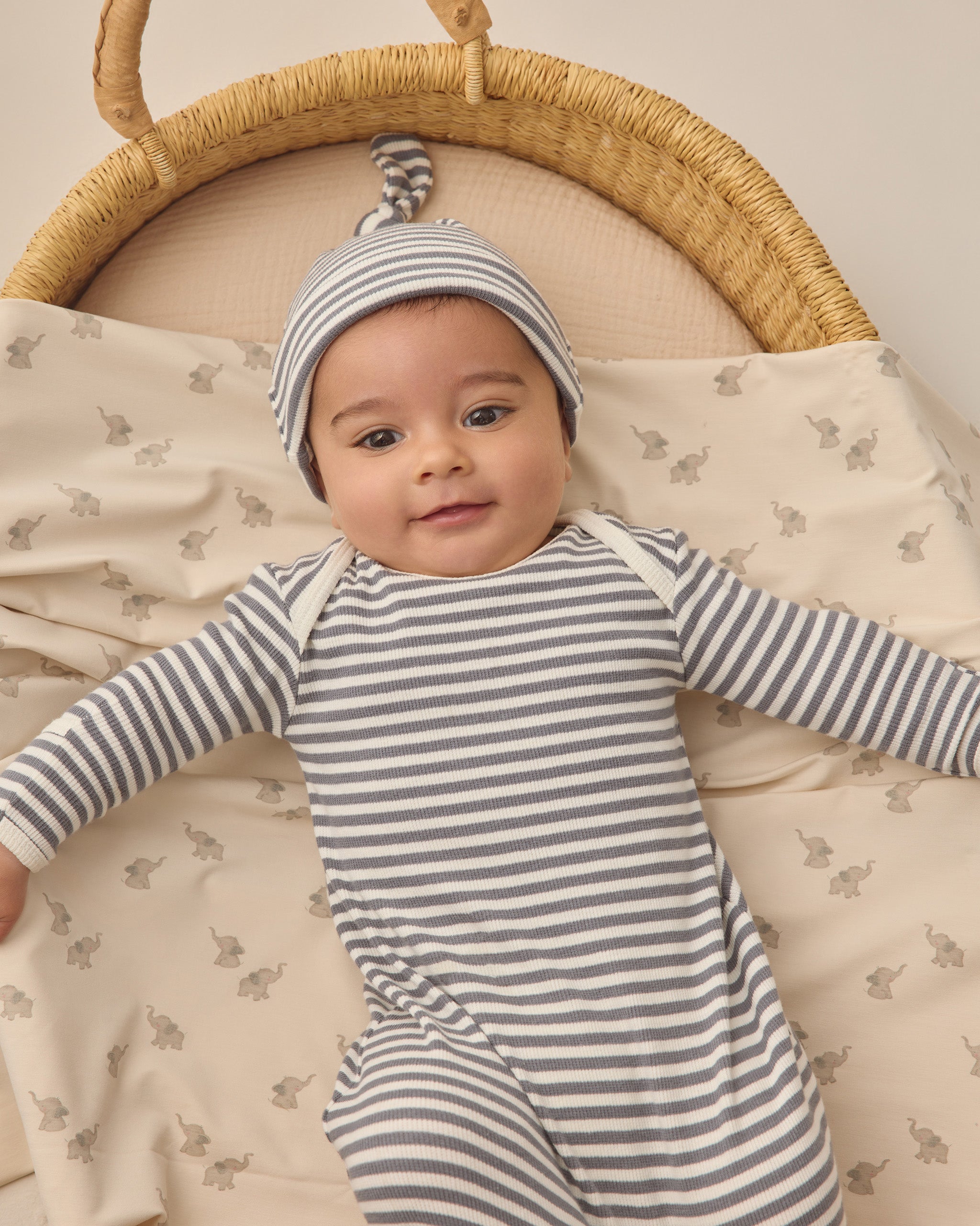 Knotted Baby Gown + Hat Set || Ocean Stripe