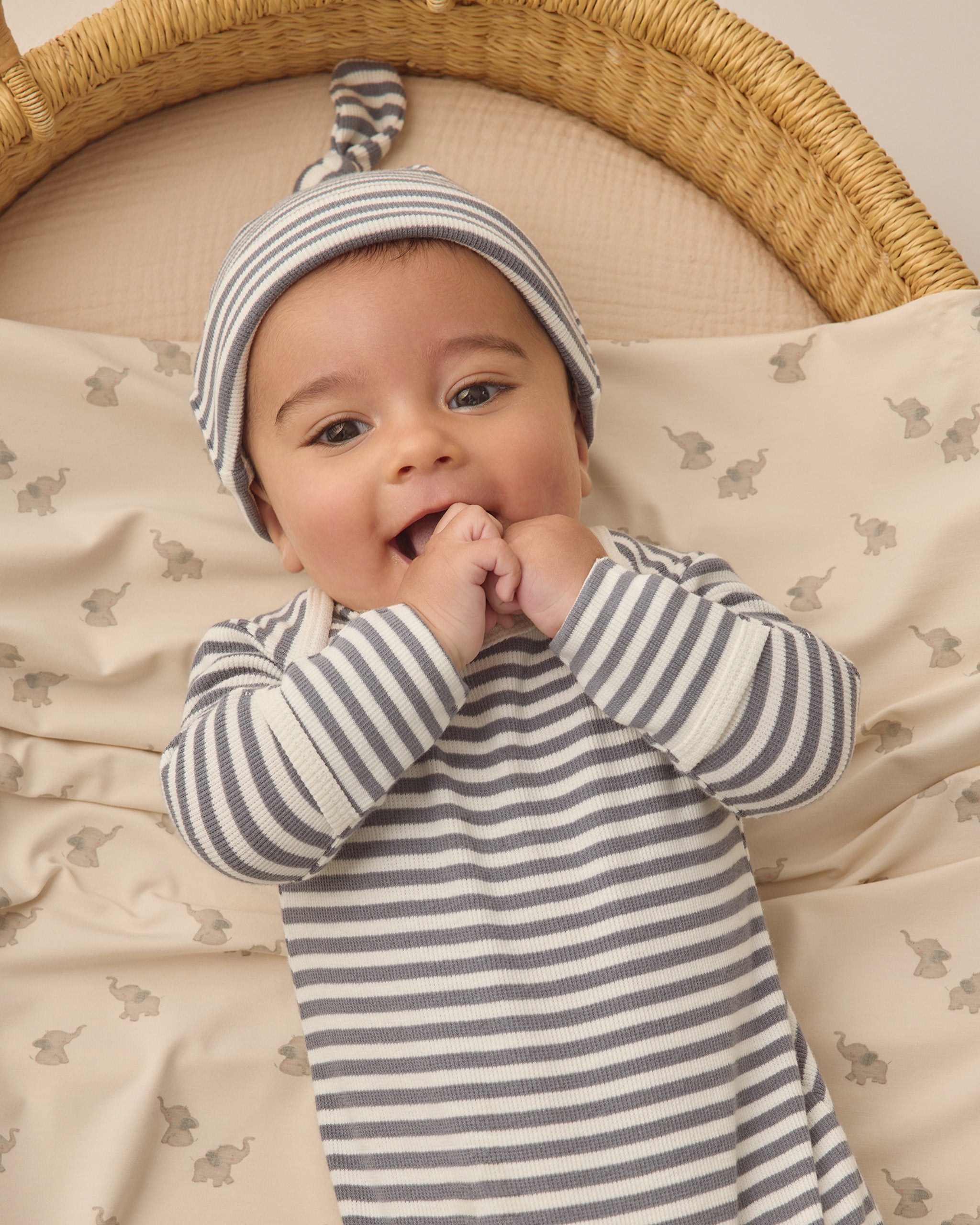 Knotted Baby Gown + Hat Set || Ocean Stripe