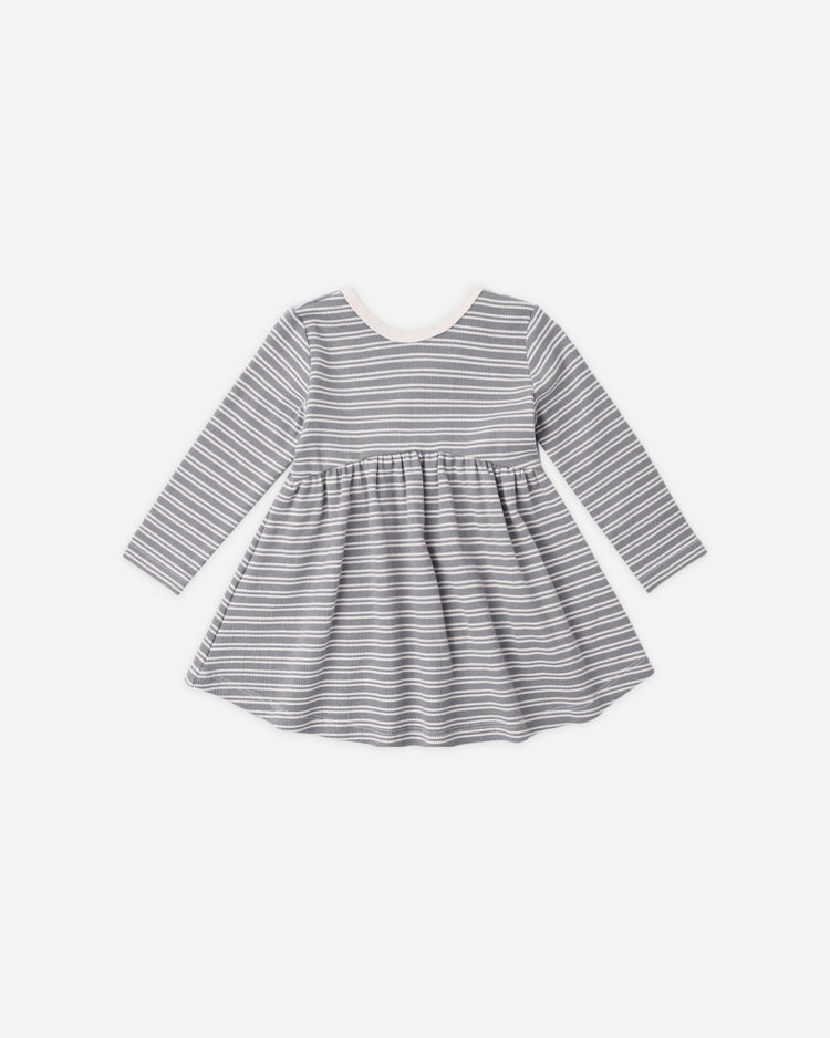 Ribbed Long Sleeve Dress Slate Microstripe