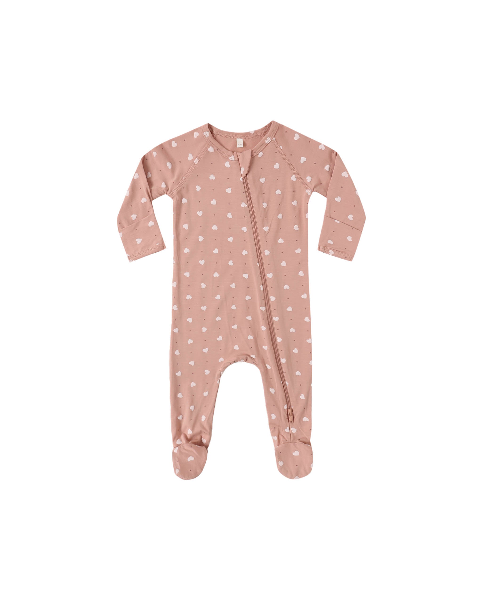 Bamboo Zip Footie || Pink Hearts - LAST 6/12M & 12/18M