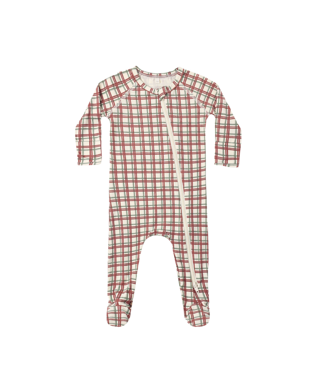 Bamboo Zip Footie || Redwood Check