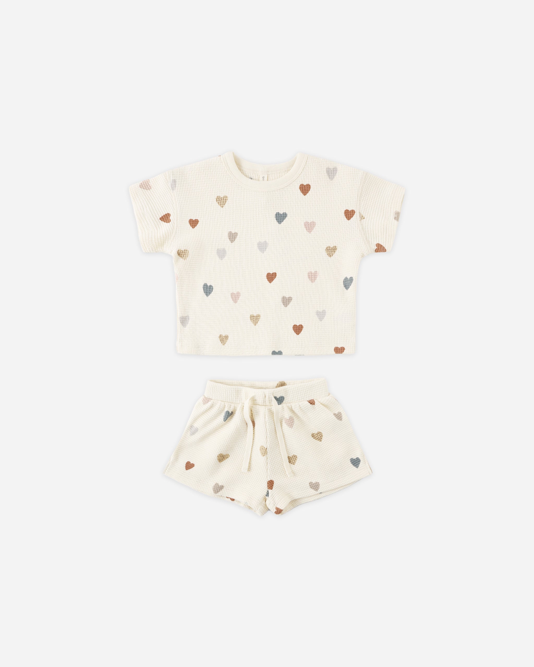 Waffle Tee + Short Set Confetti Hearts