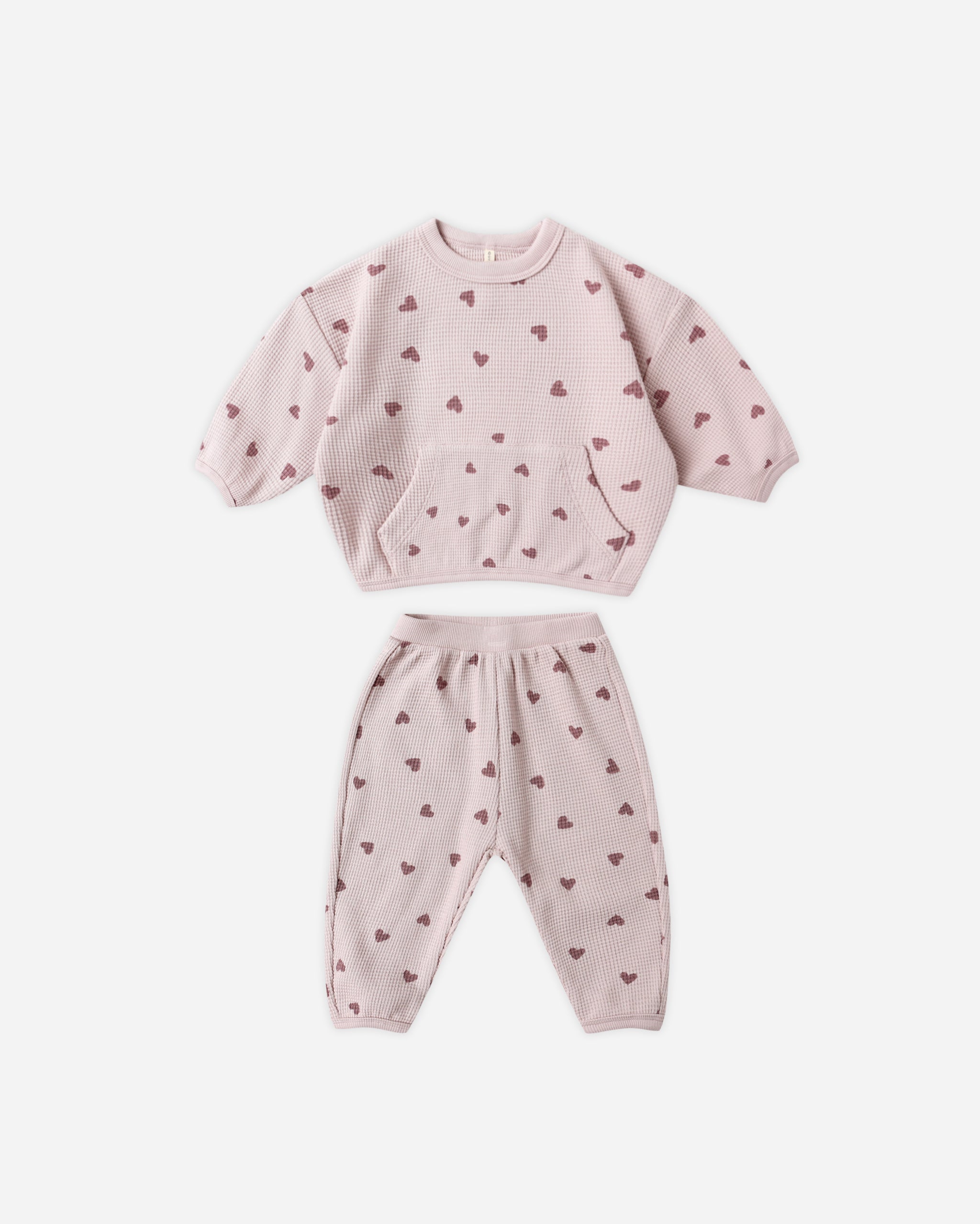 Waffle Slouch Set || Hearts - LAST 3/6M & 4/5Y