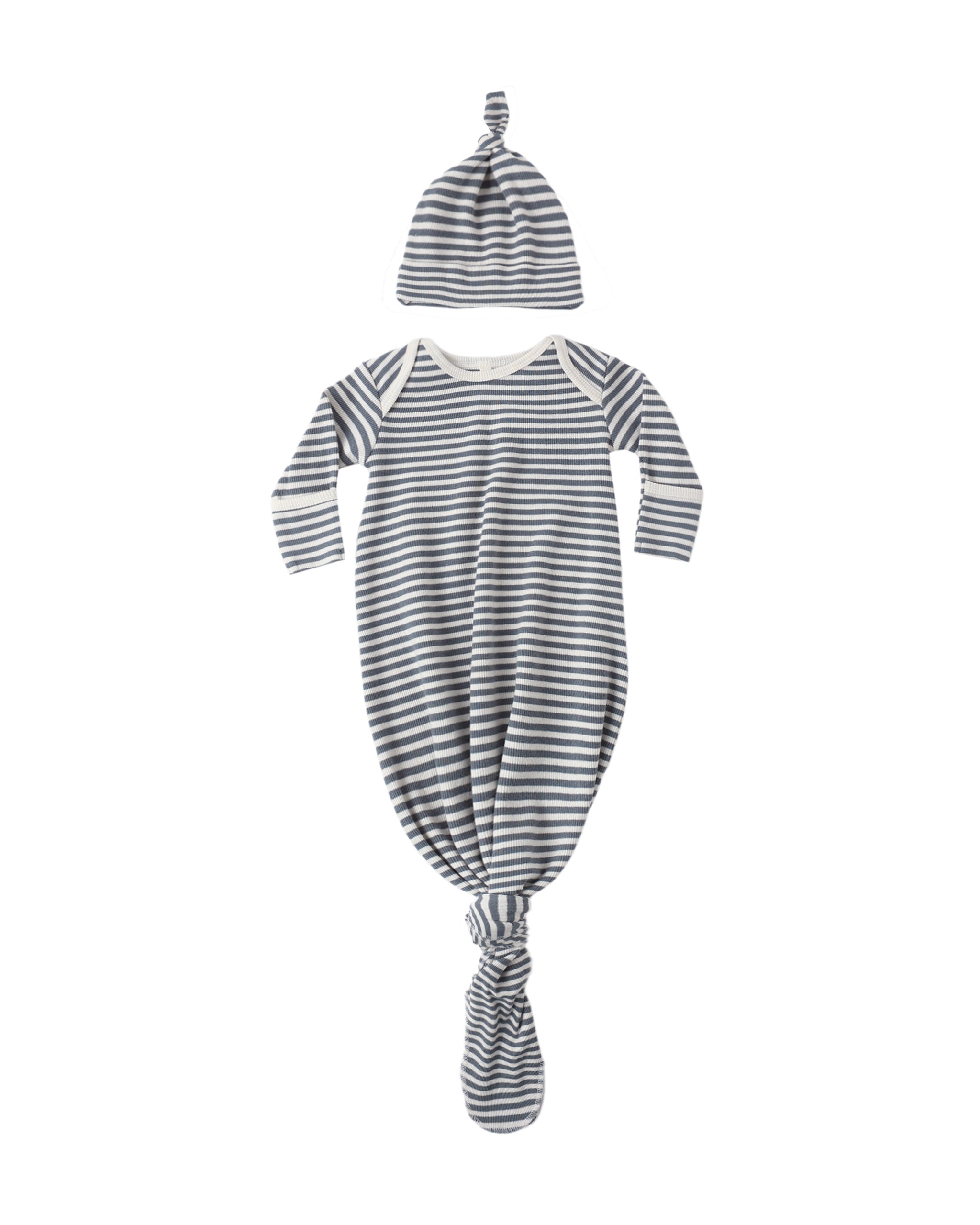 Knotted Baby Gown + Hat Set || Ocean Stripe