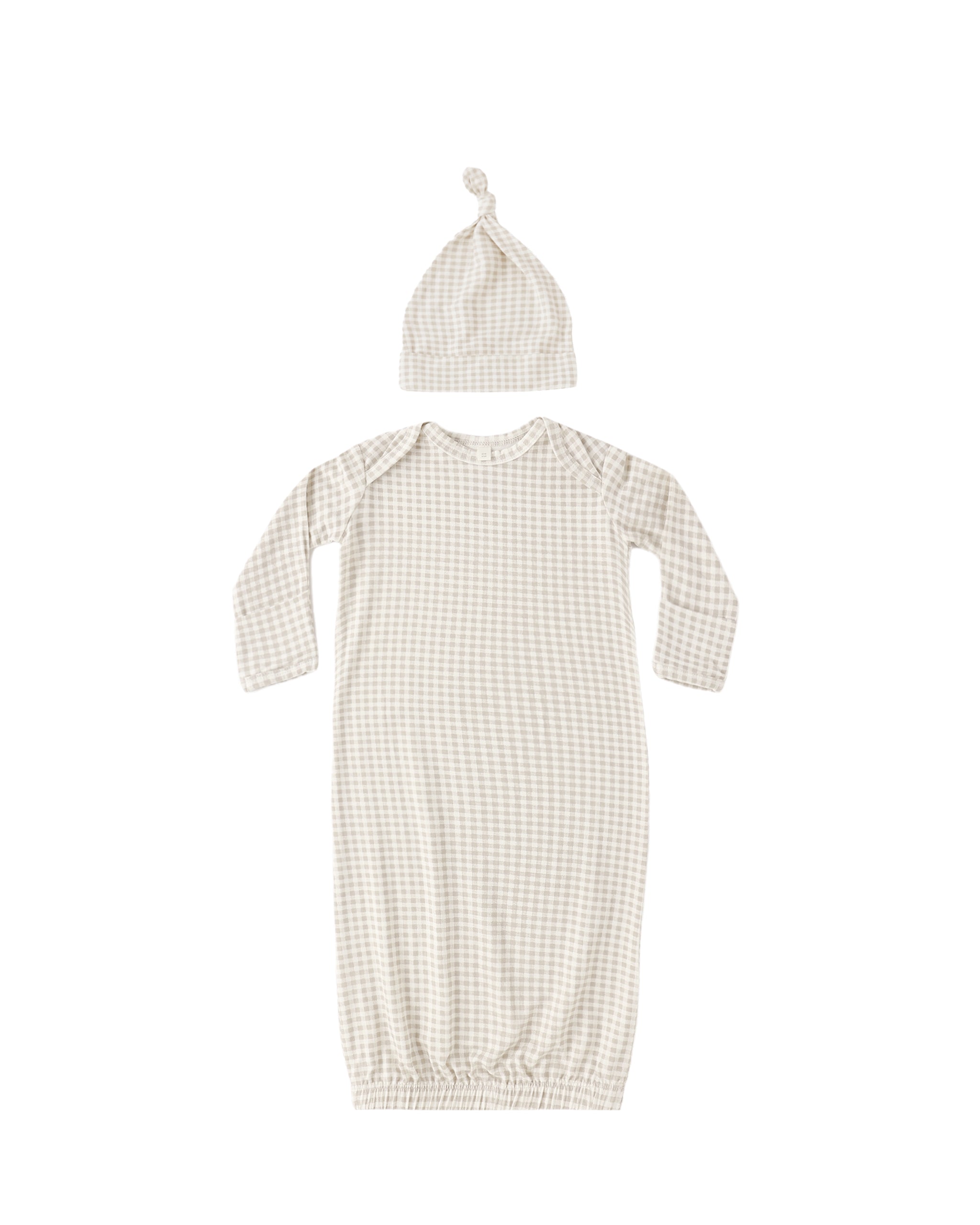 Bamboo Baby Gown + Hat Set || Oat Gingham