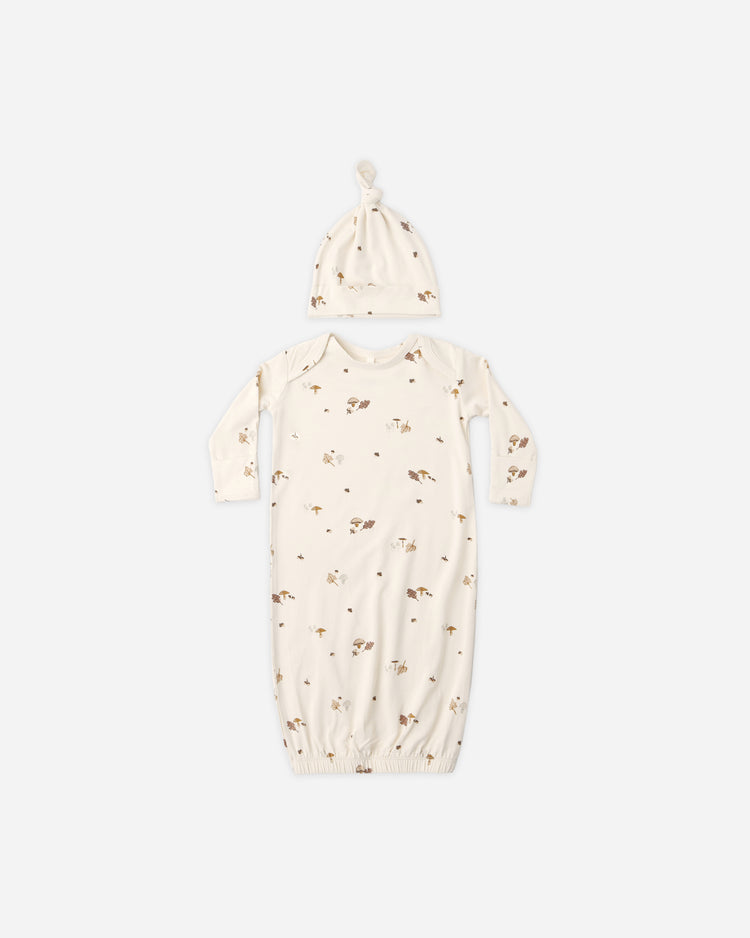 Bamboo Baby Gown + Hat Set || Woodland