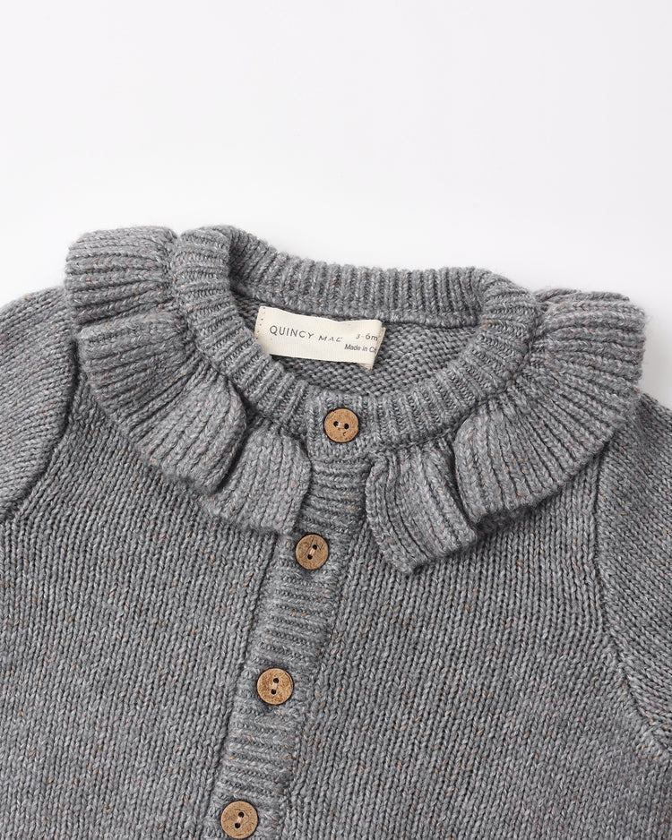 Ruffle Collar Cardigan || Heathered Slate