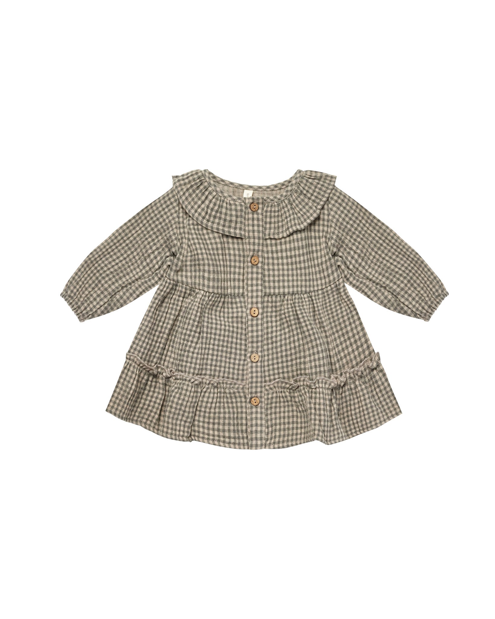 Ruffle Collar Button Dress | Forest Micro Plaid - LAST ONE 4/5Y