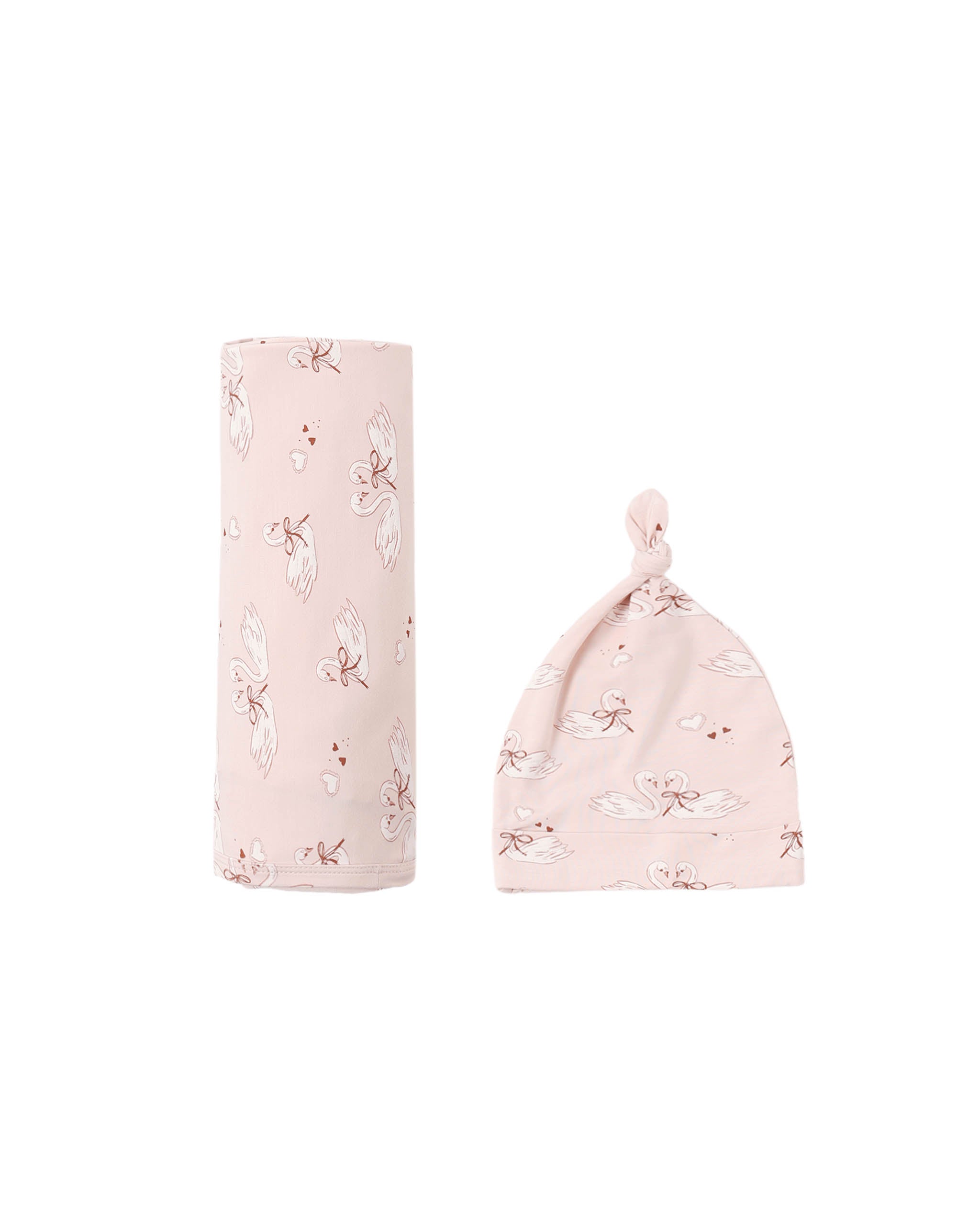 Bamboo Swaddle + Knotted Hat || Swans