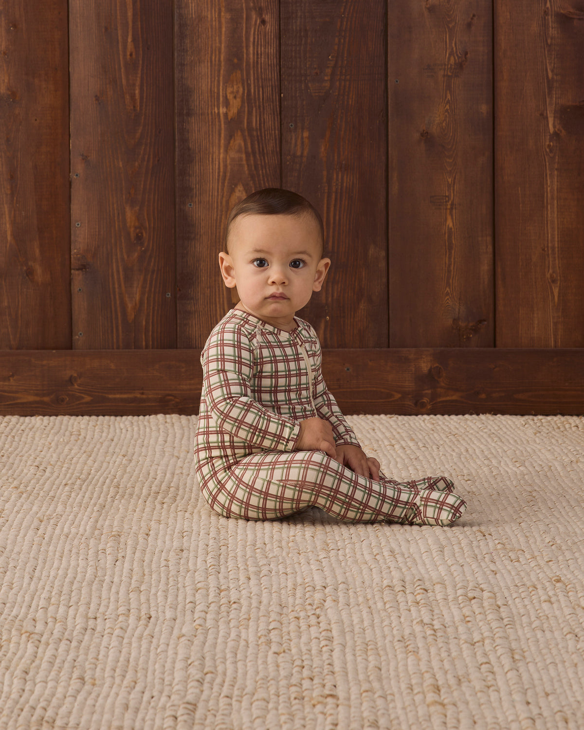 Bamboo Zip Footie || Redwood Check