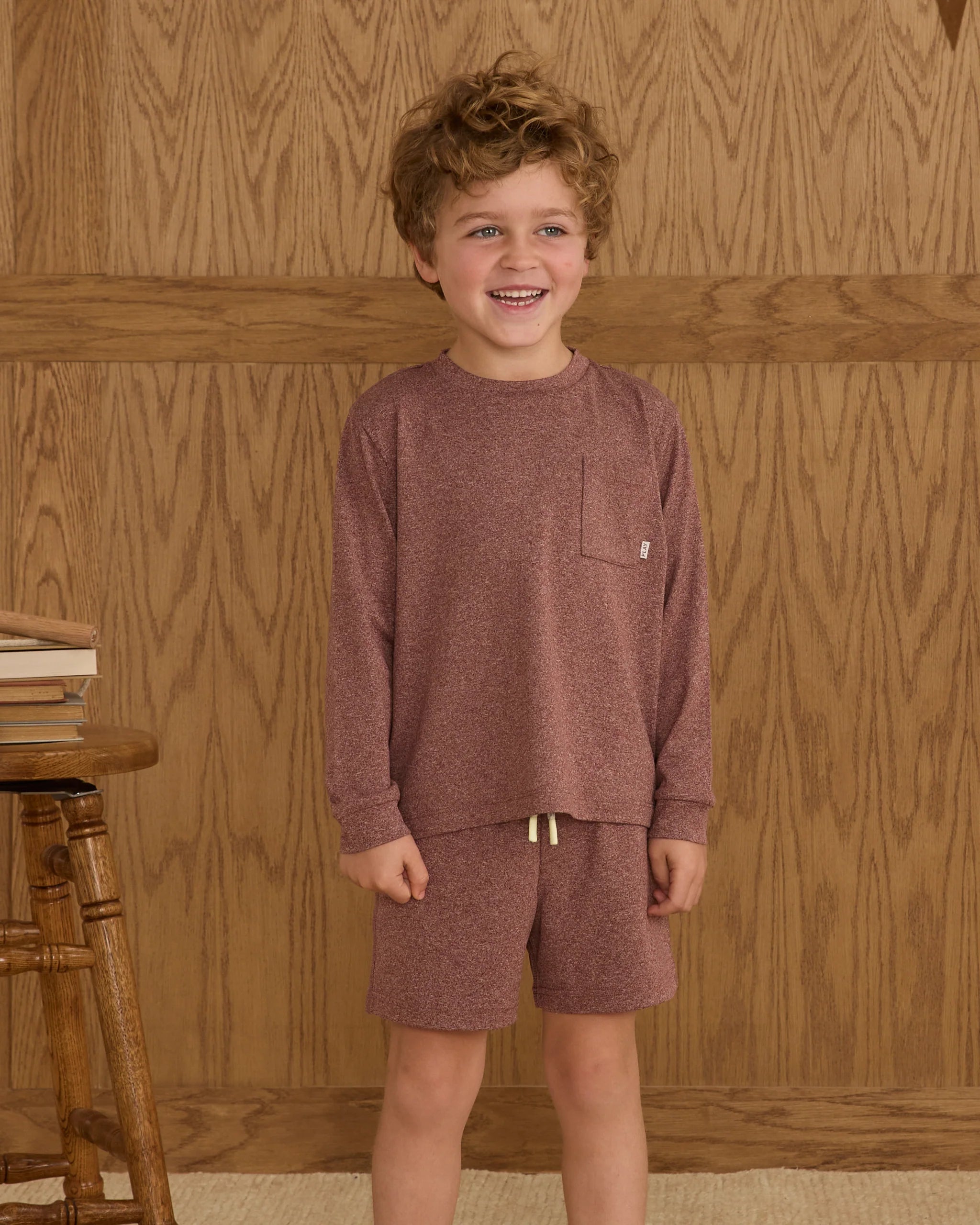 Long Sleeve Pocket Tee || Heathered Burgundy