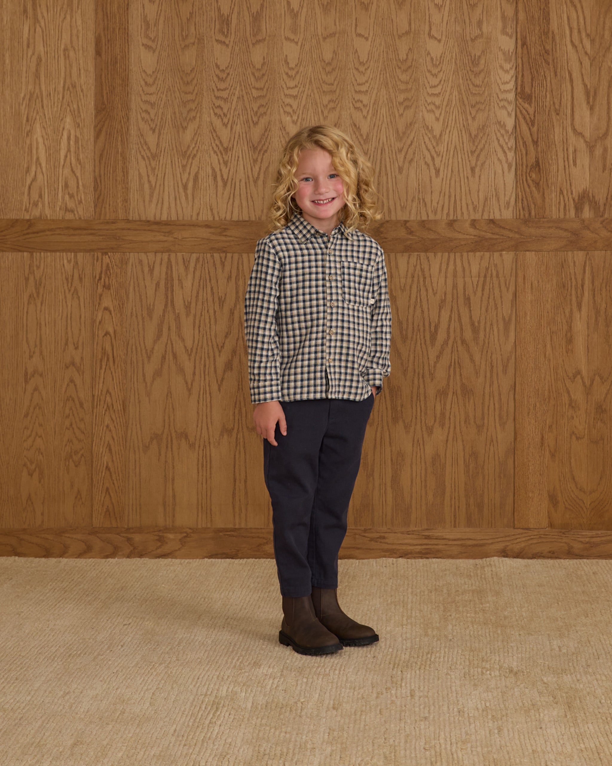 Collared Long Sleeve Shirt || Navy Check