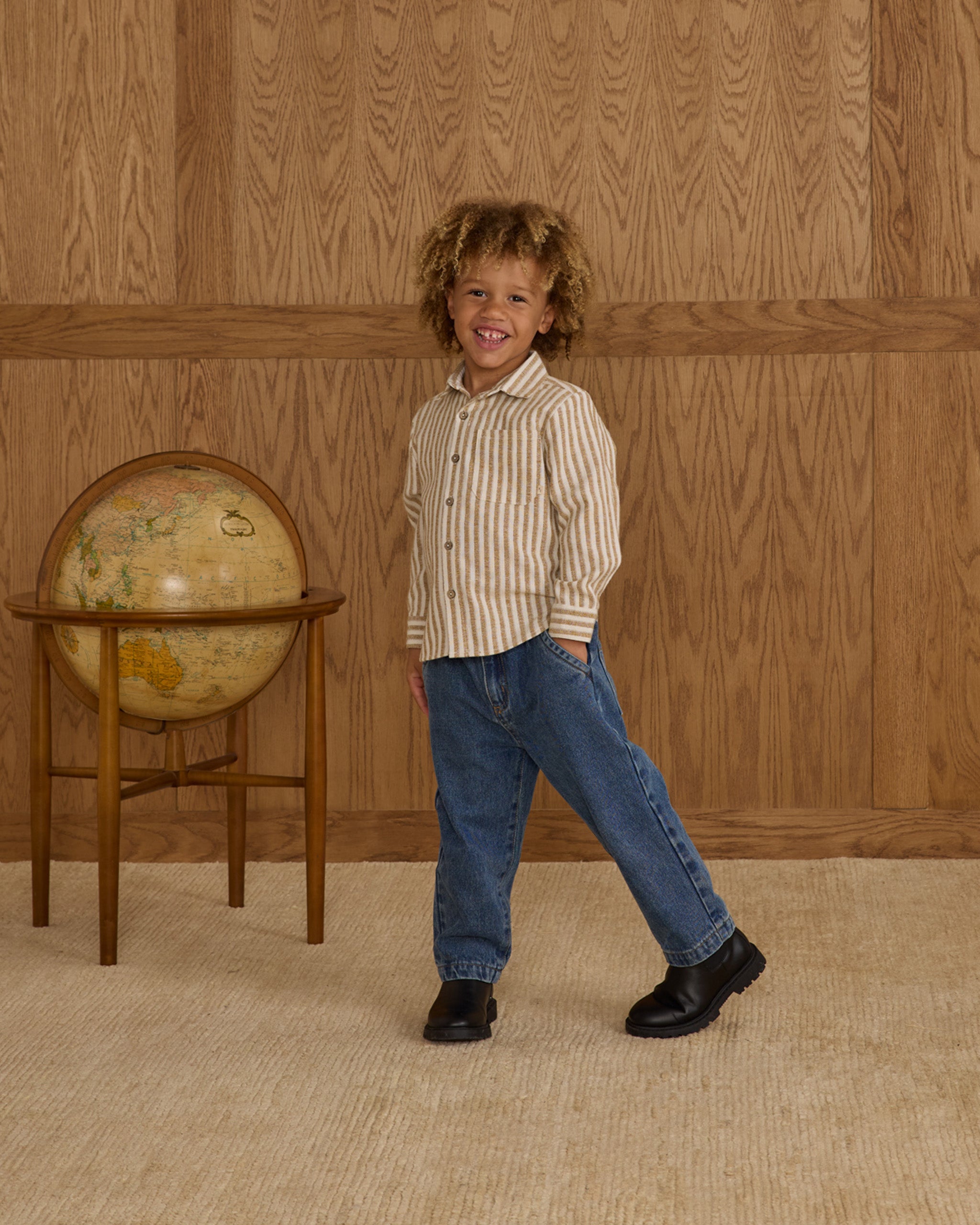 Collared Long Sleeve Shirt || Golden Stripe