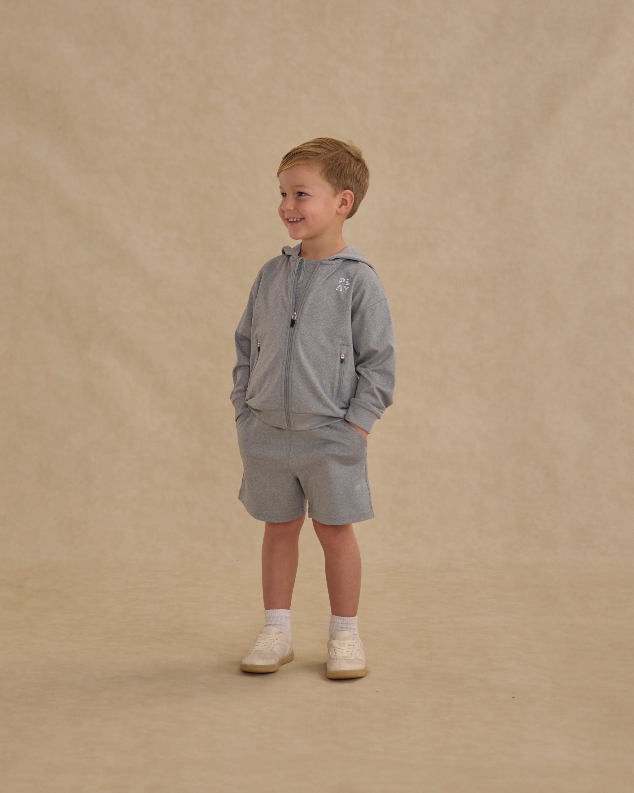 Zip-Up Tech Hoodie || Heathered Dusty Blue
