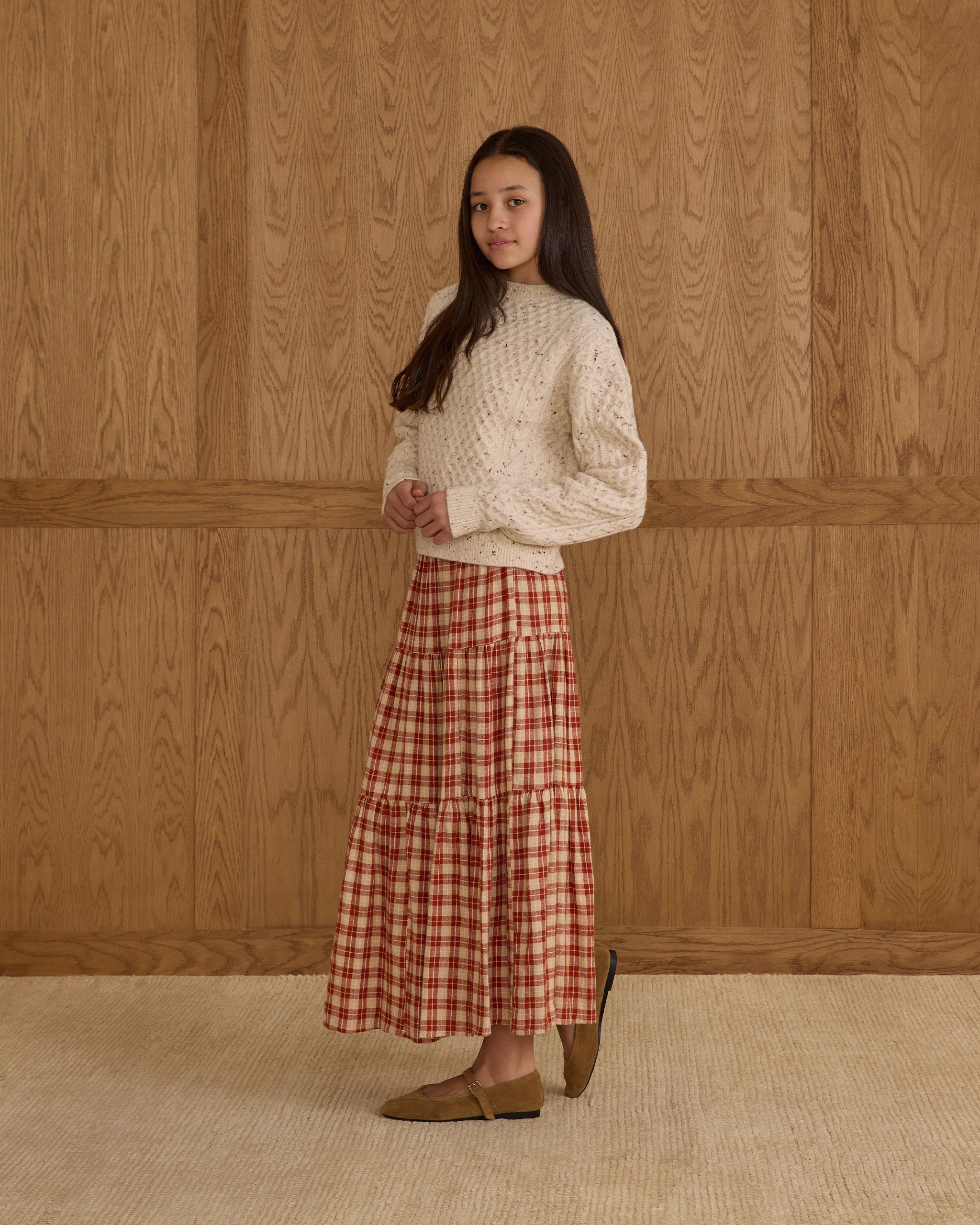 Tiered Midi Skirt || Red Plaid - Teen