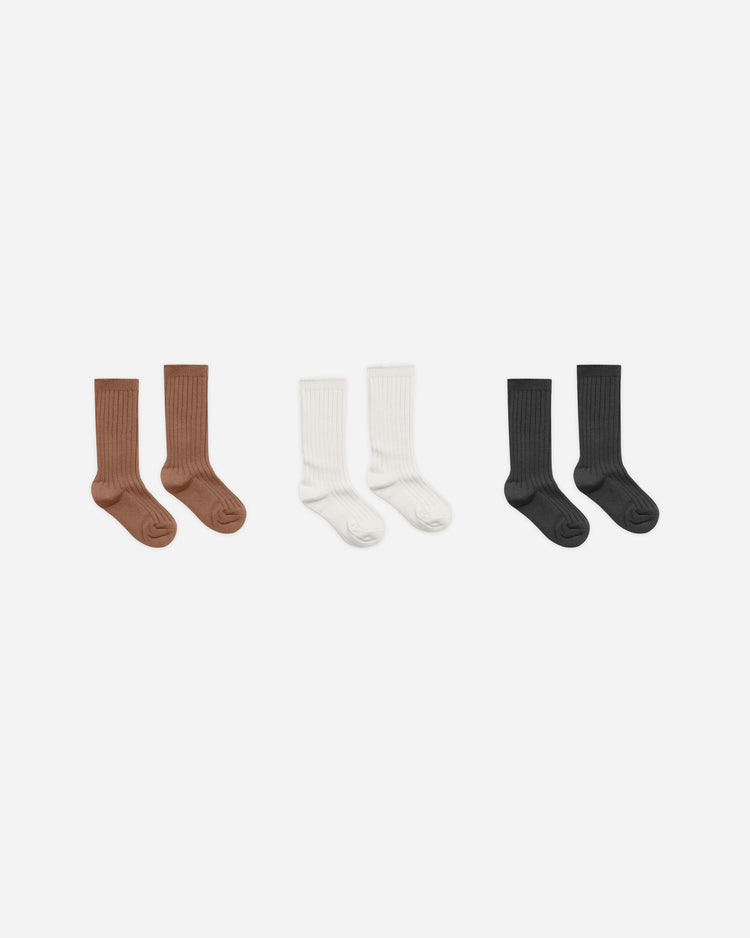 Ribbed Socks, 3 Pack | Cedar, Ivory, Black - LAST 6/12M & 3/5Y