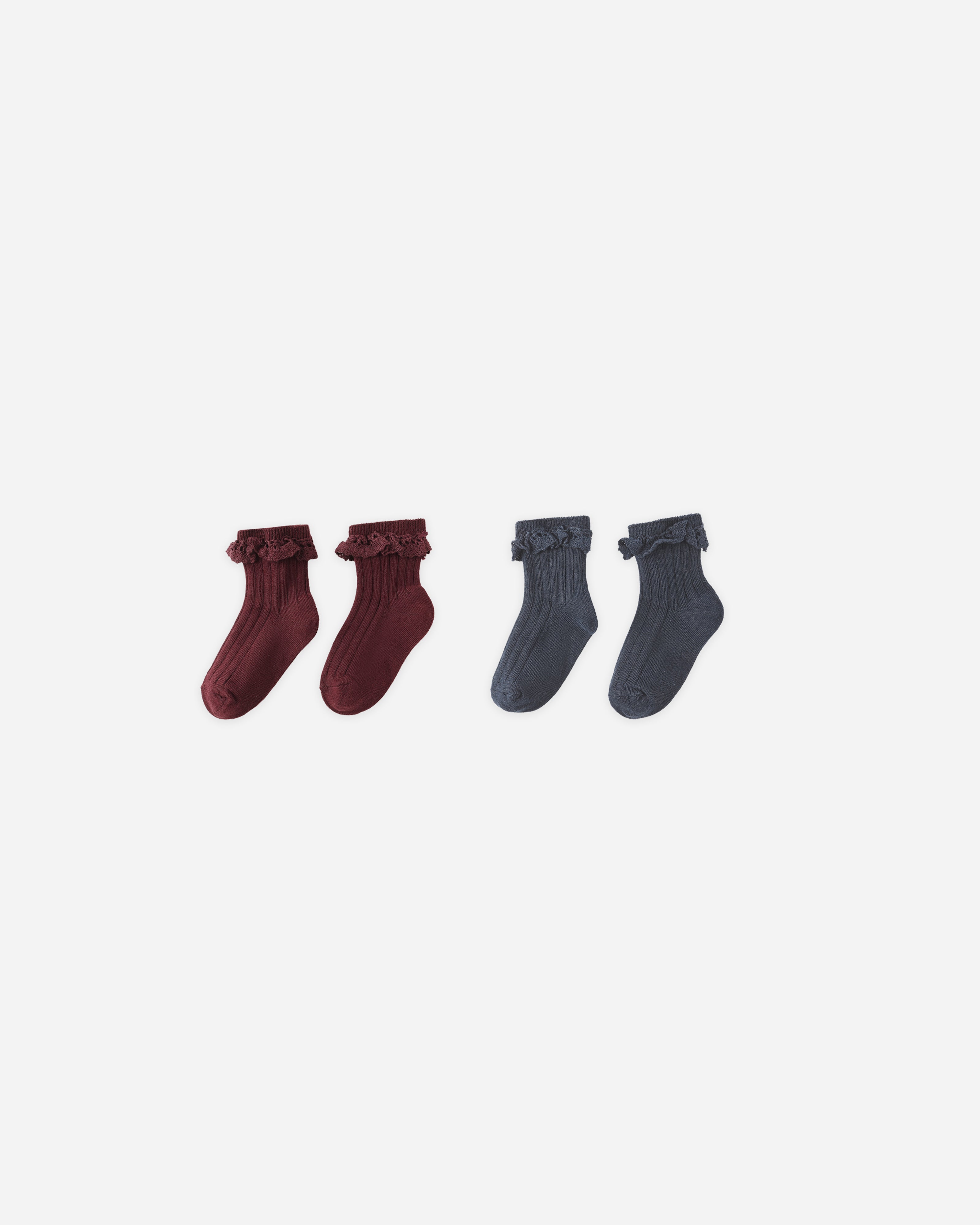 Lace Trim Socks 2 Pack || Burgundy, Navy, Rib Knit