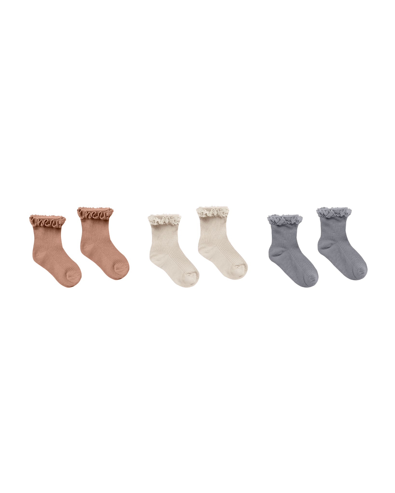 Lace Trim Socks, 3 Pack | Spice, Natural, Dusty Blue