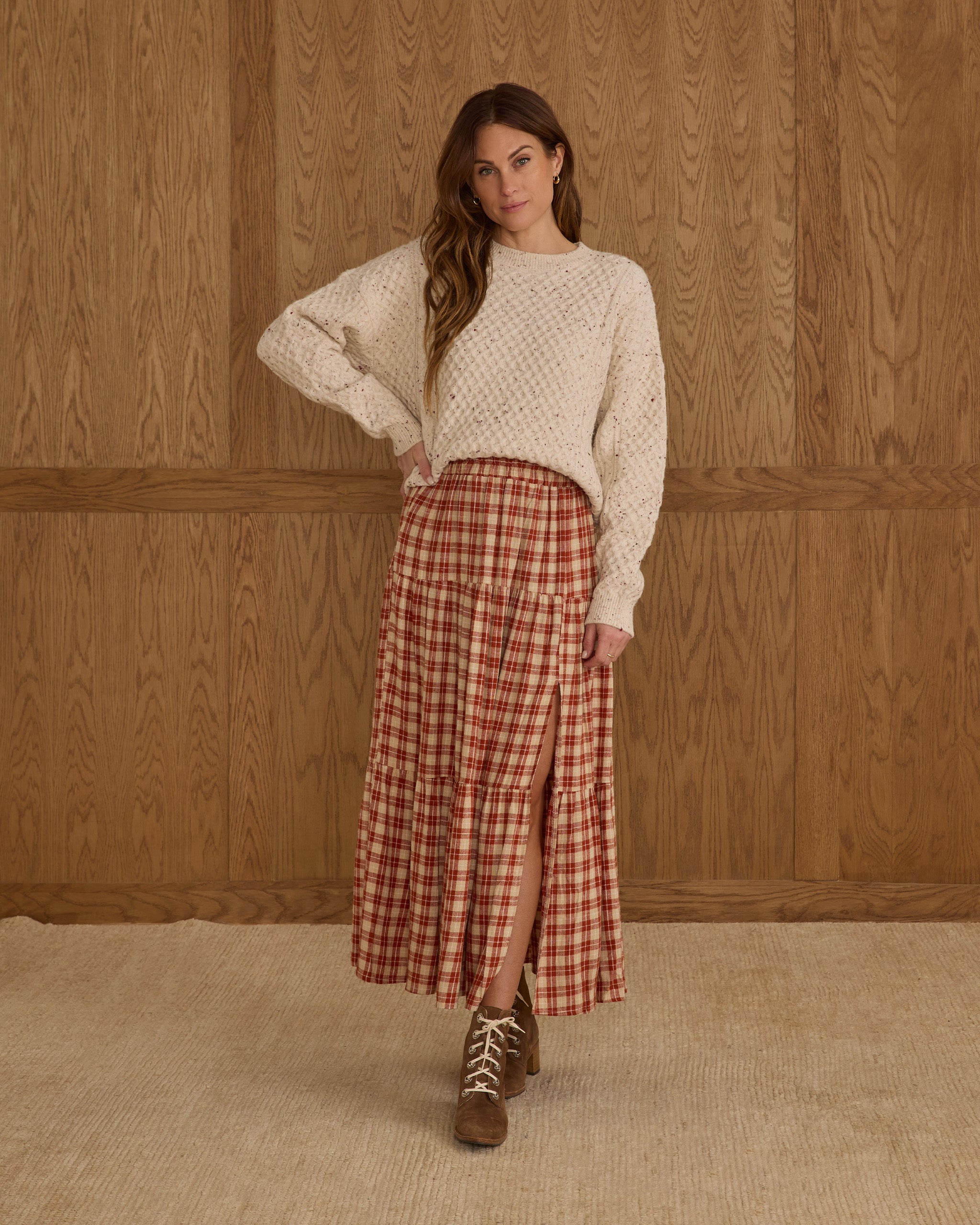 Tiered Midi Skirt || Red Plaid - LAST L & XL