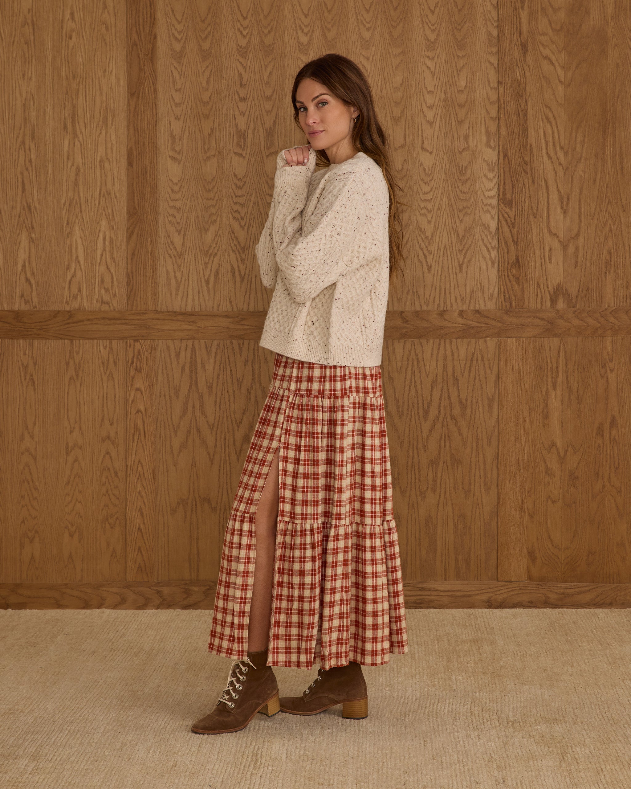 Tiered Midi Skirt || Red Plaid - LAST L & XL