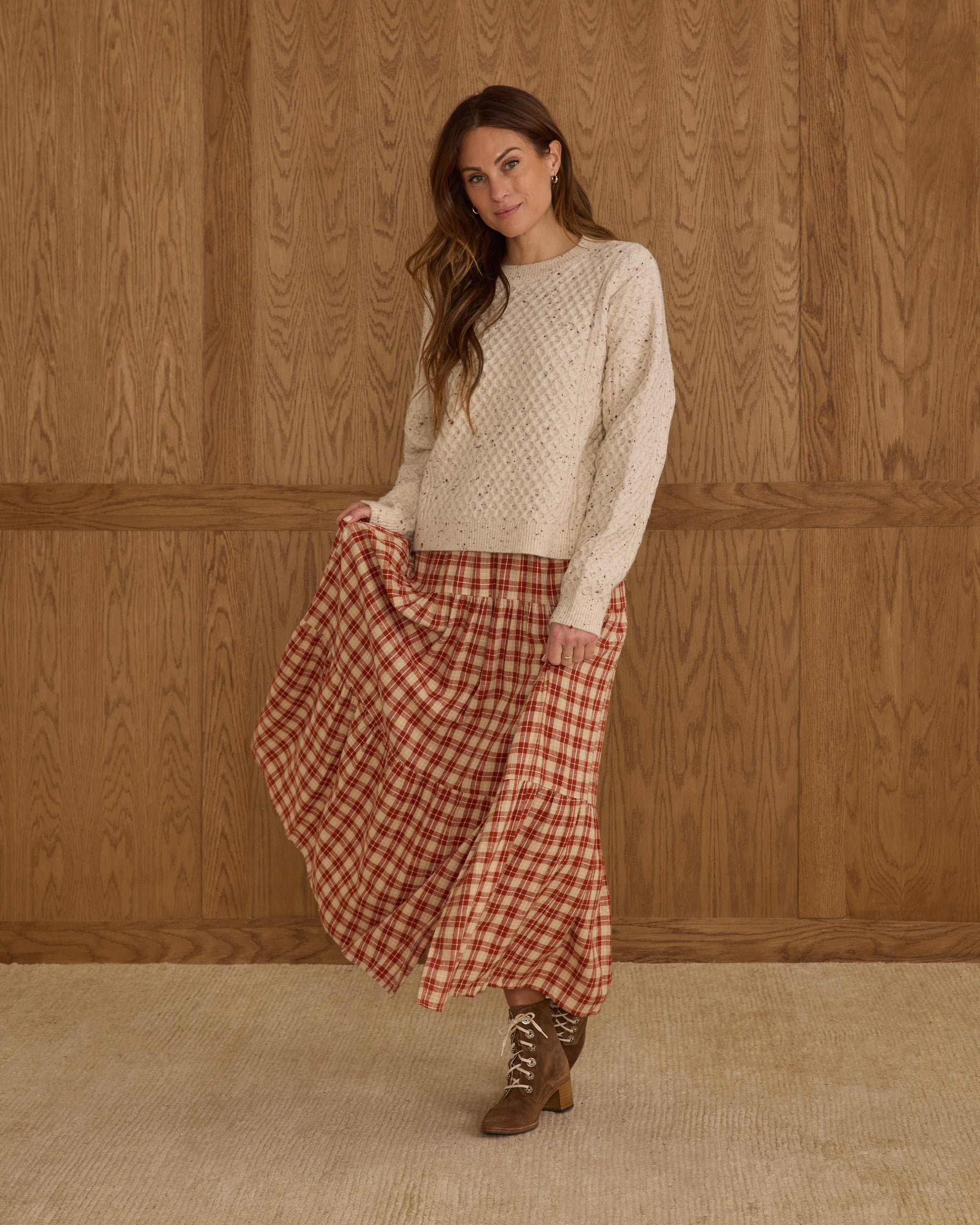 Tiered Midi Skirt || Red Plaid - LAST L & XL