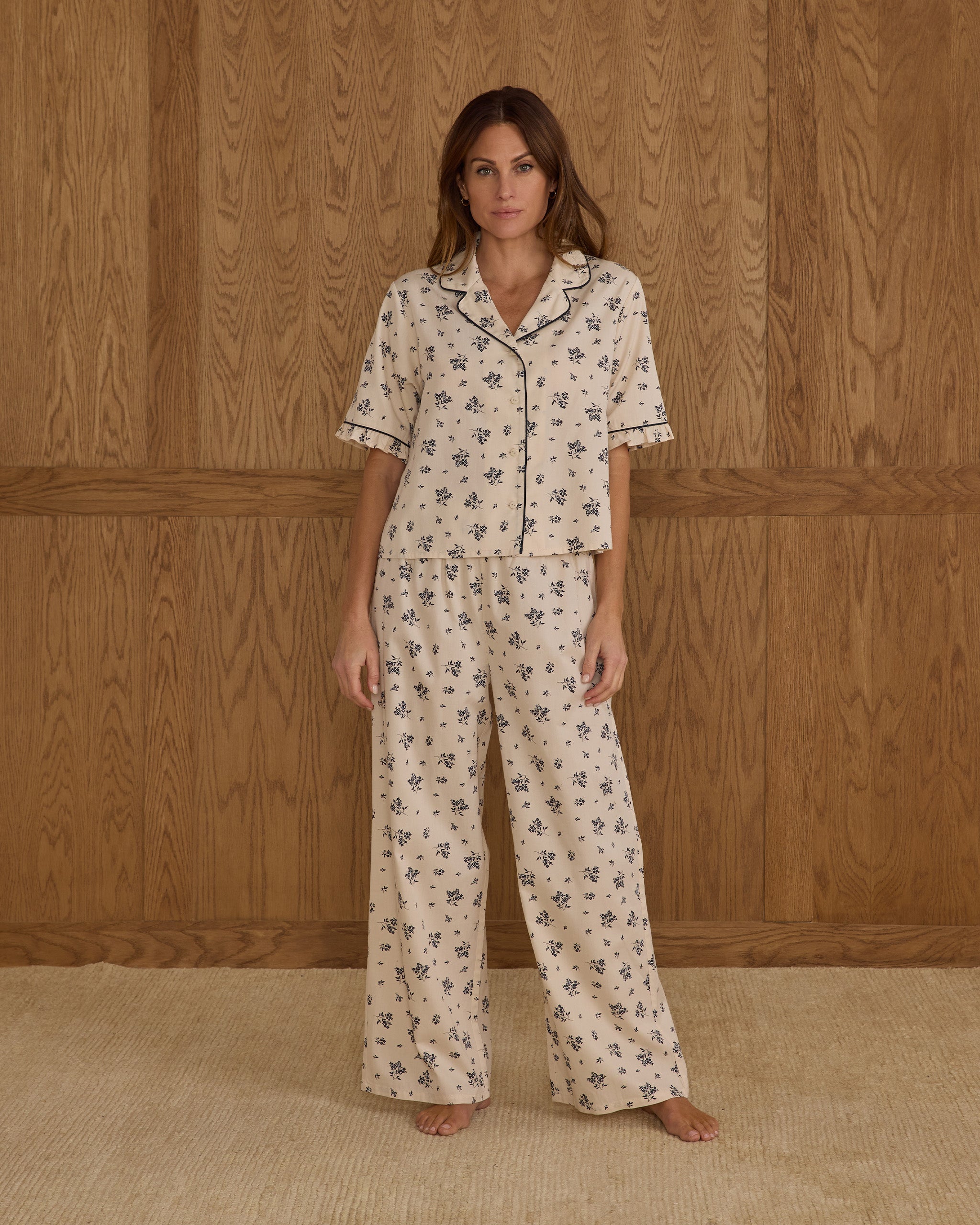 Woven Pajama Set || Blue Floral - LAST ONE XL