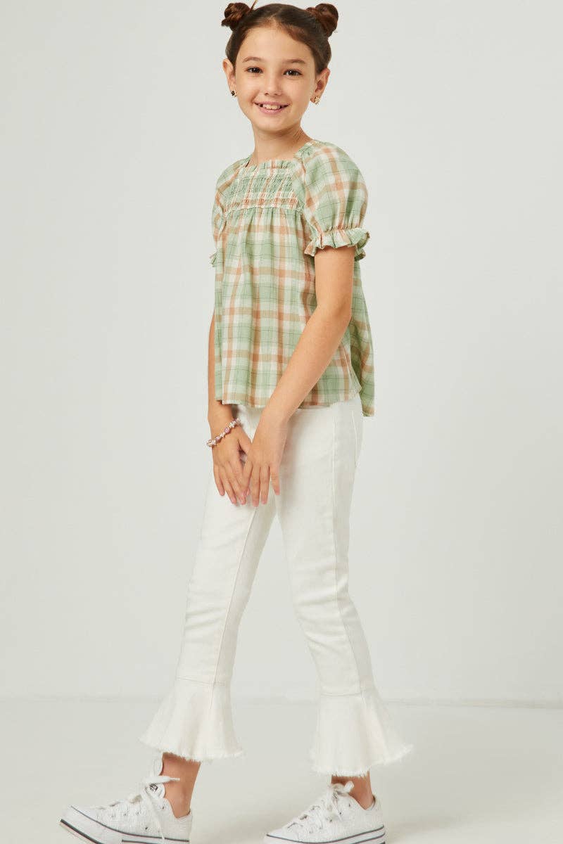 Sage Check Baby Doll Top