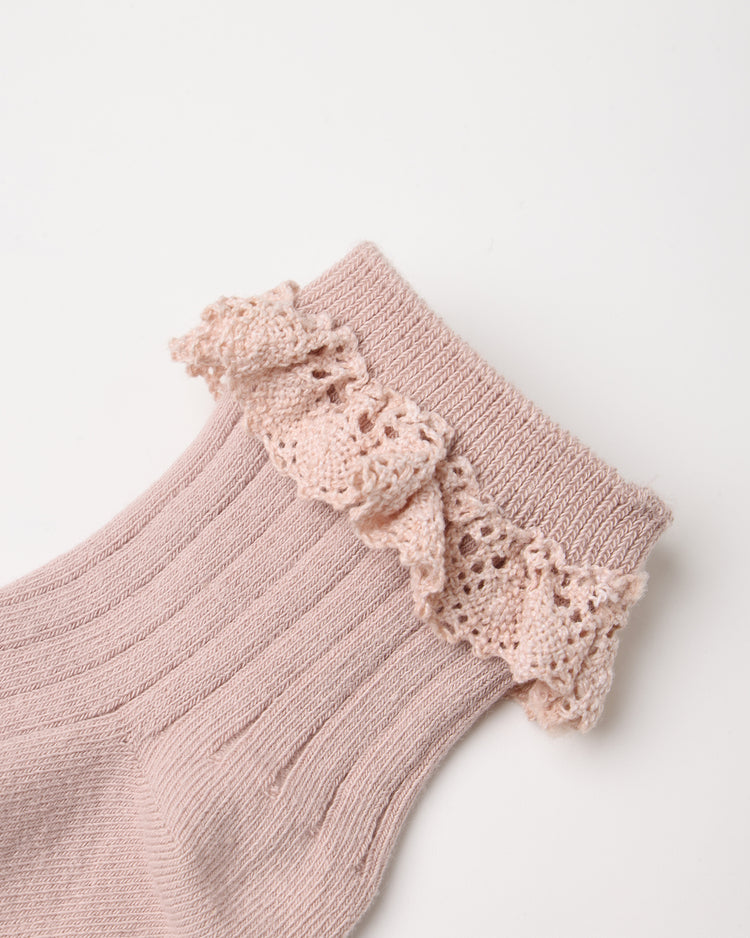 Lace Trim Socks 2-pack || Rosewood, Natural, Rib Knit