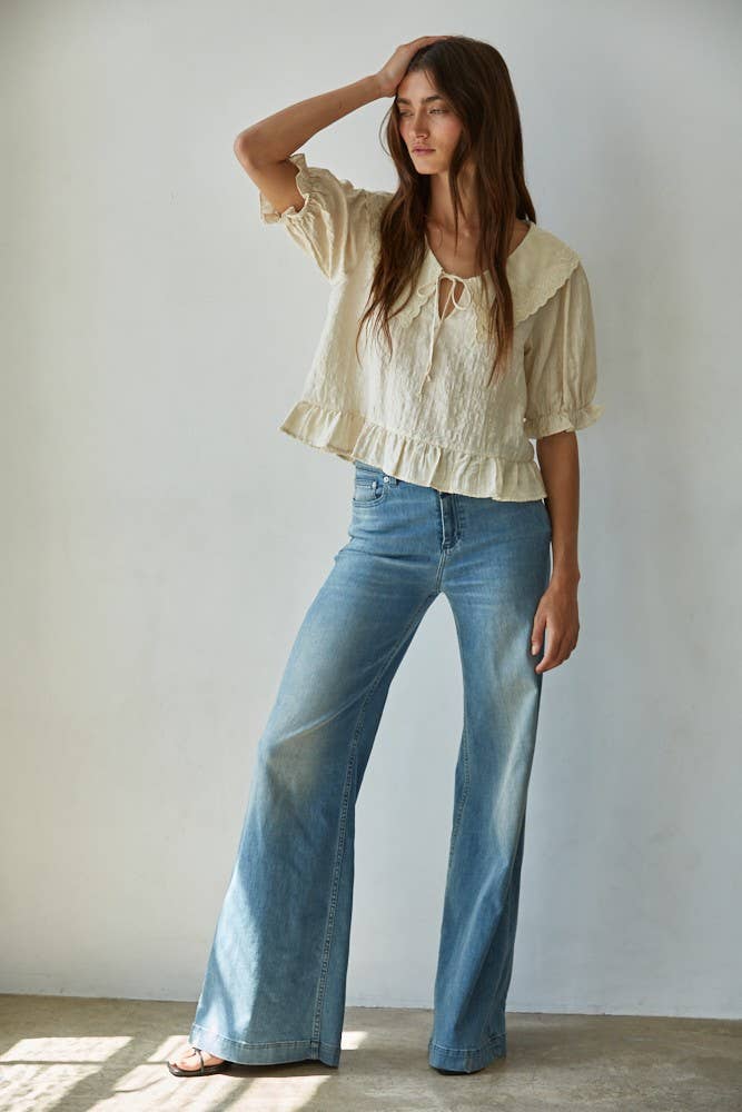 Tencel Embroidered Collar Blouse