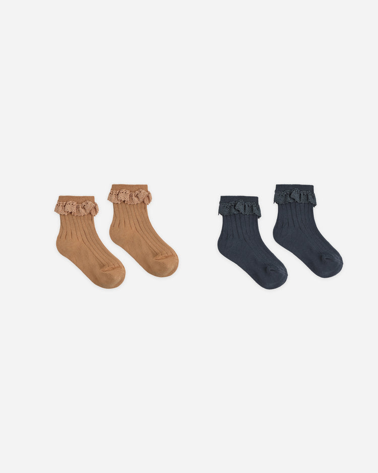 Lace Trim Socks 2-pack || Fawn, Midnight, Rib Knit
