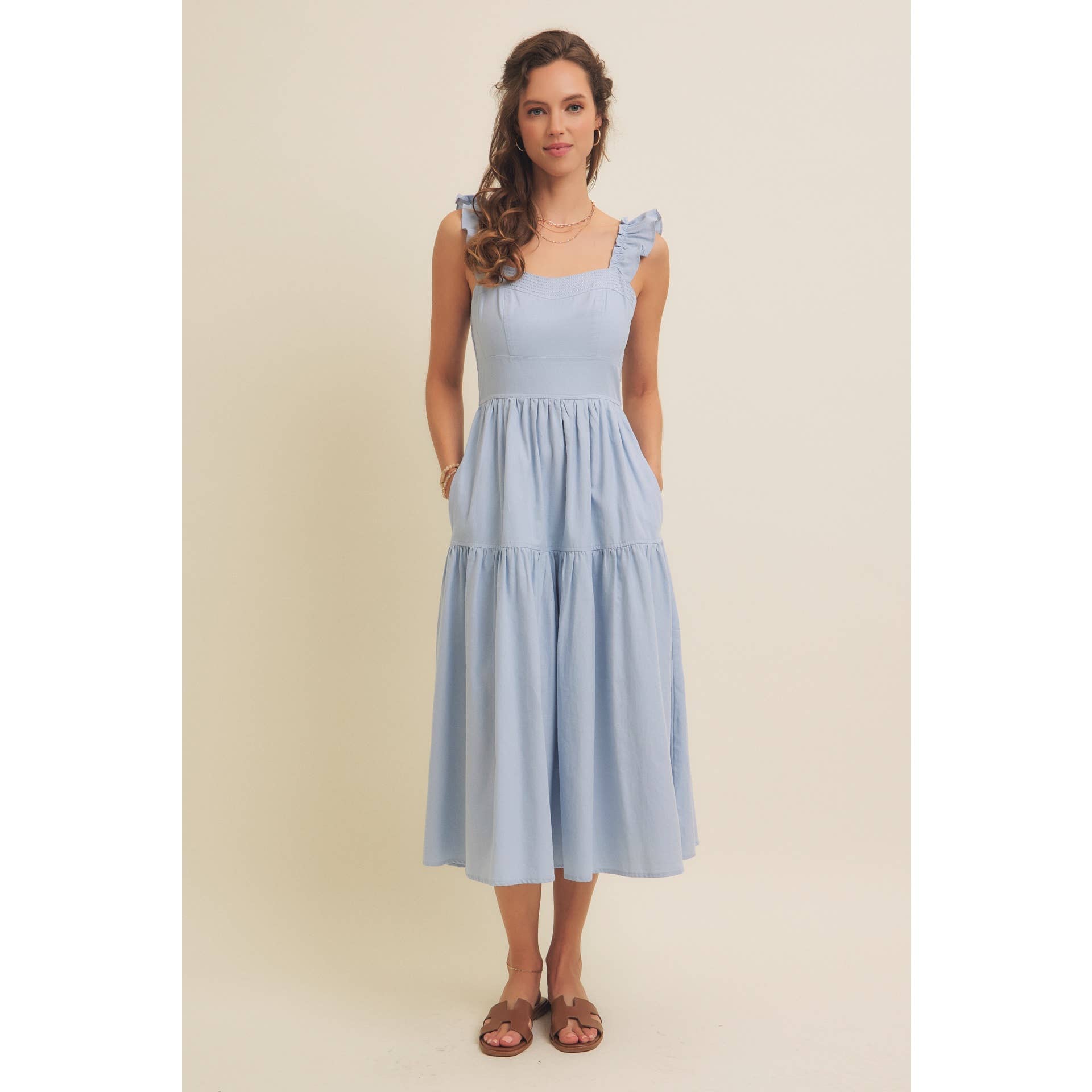 Ruffled Sleeved Midi Dress
